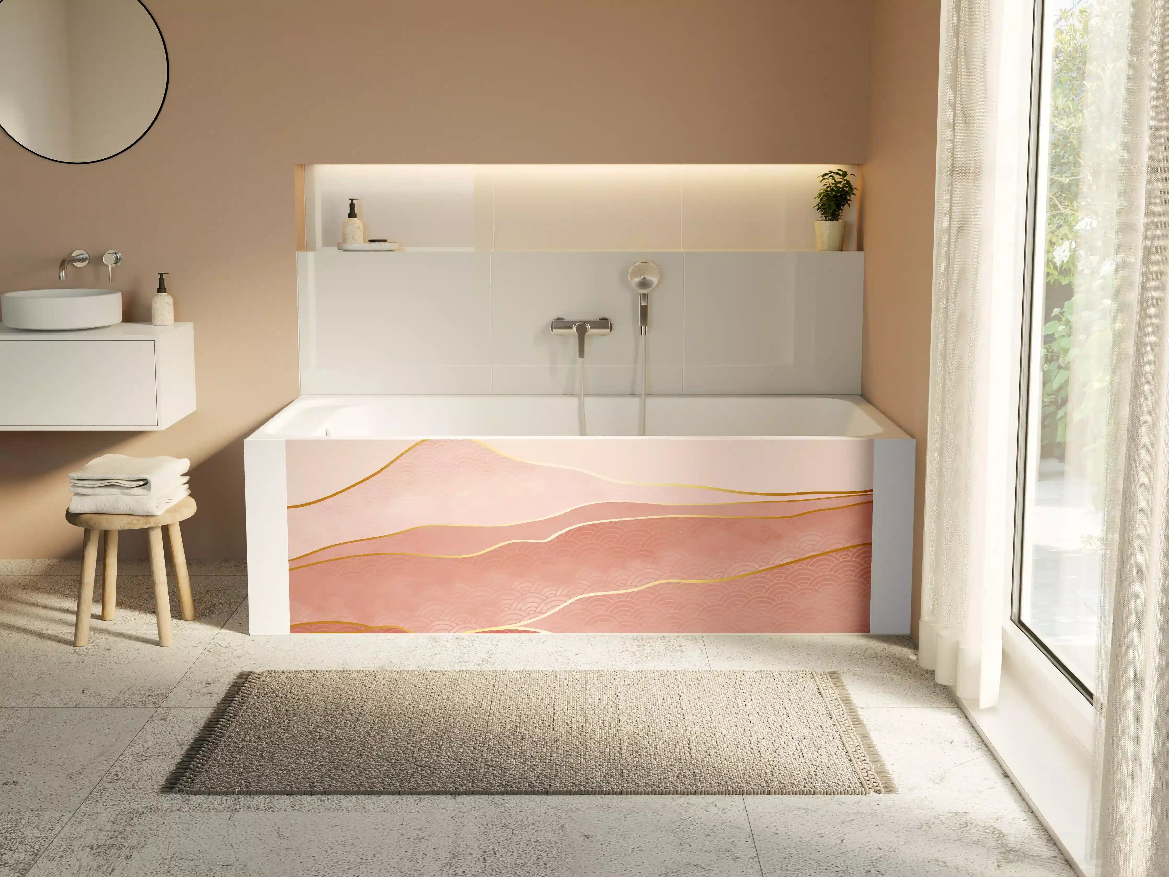 Badewannen-Rückwand - Rosa-Hügellandschaft bei Sonnenuntergang