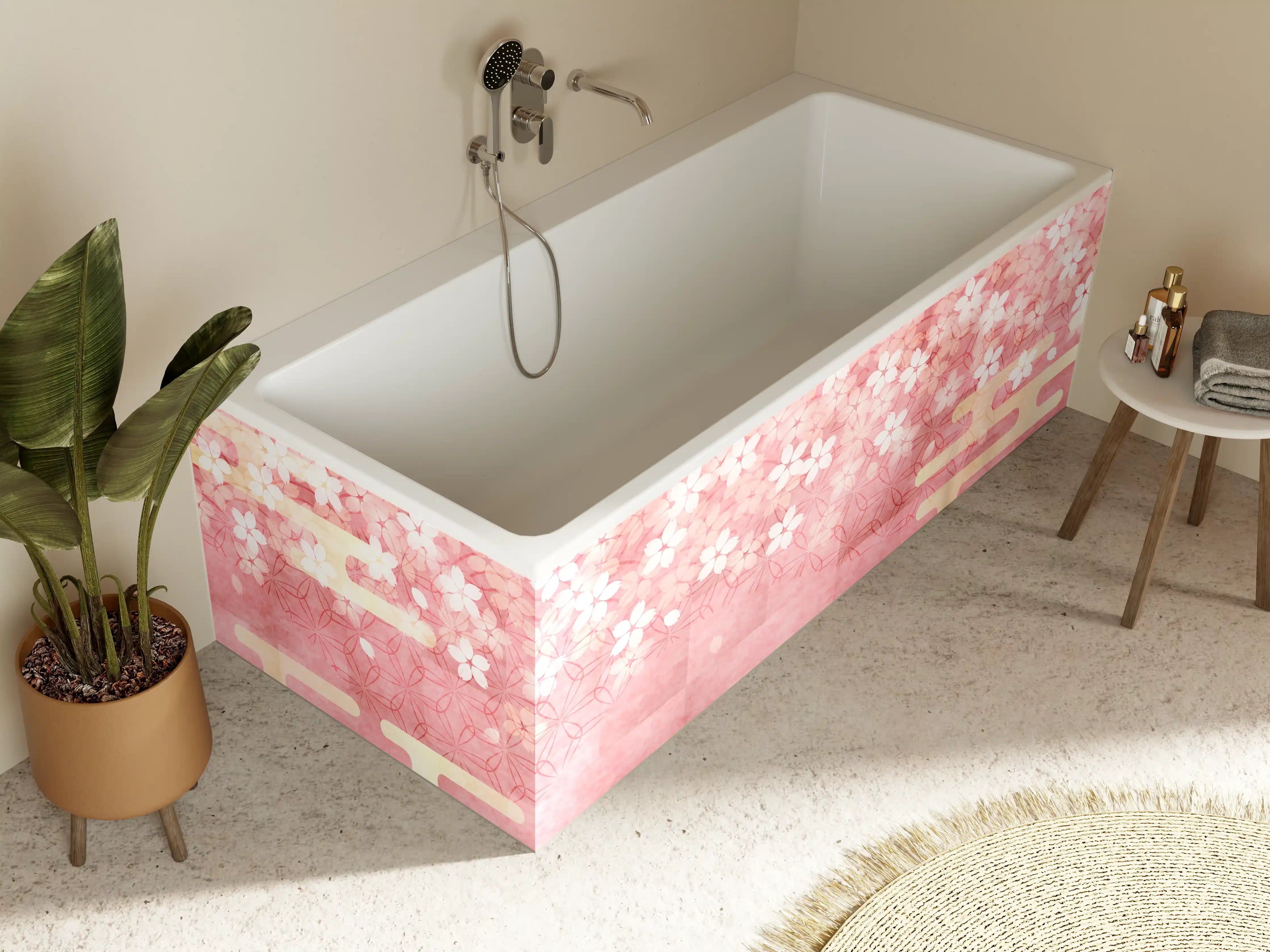 Badewannen-Rückwand - Rosa Kirschblüten Muster