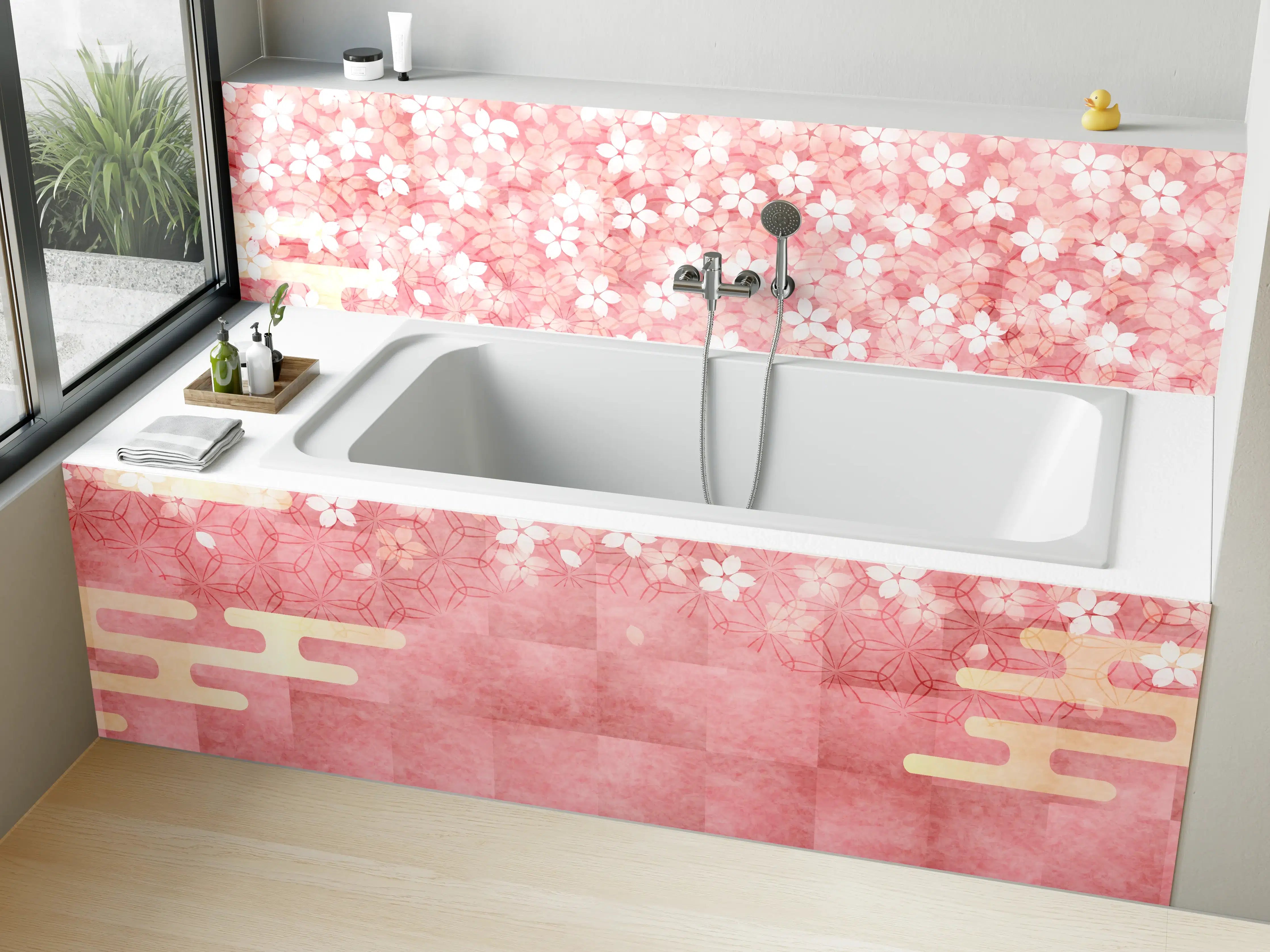 Badewannen-Rückwand - Rosa Kirschblüten Muster