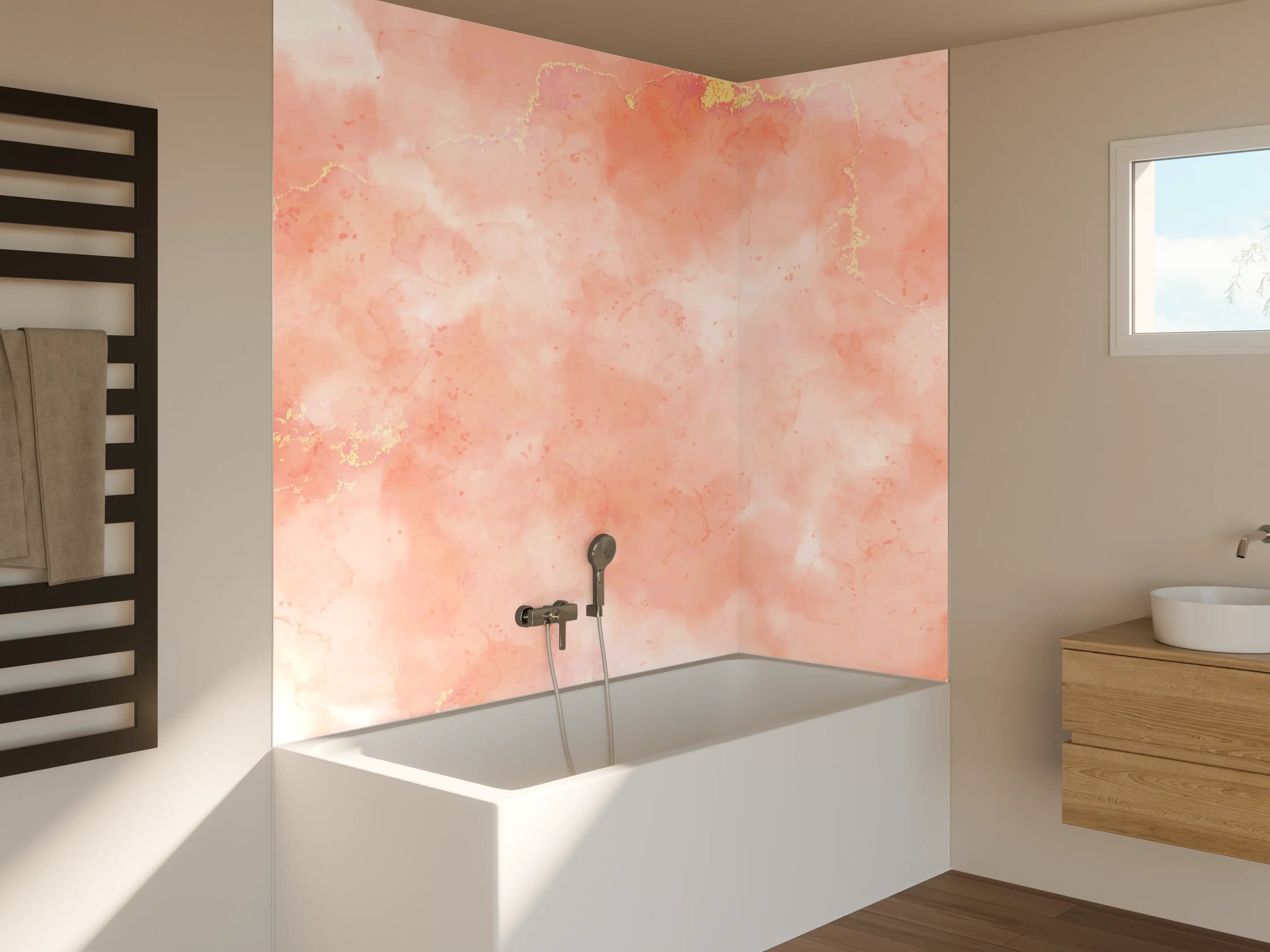 Badewannen-Rückwand - Rosa Marmor Textur mit Goldakzenten