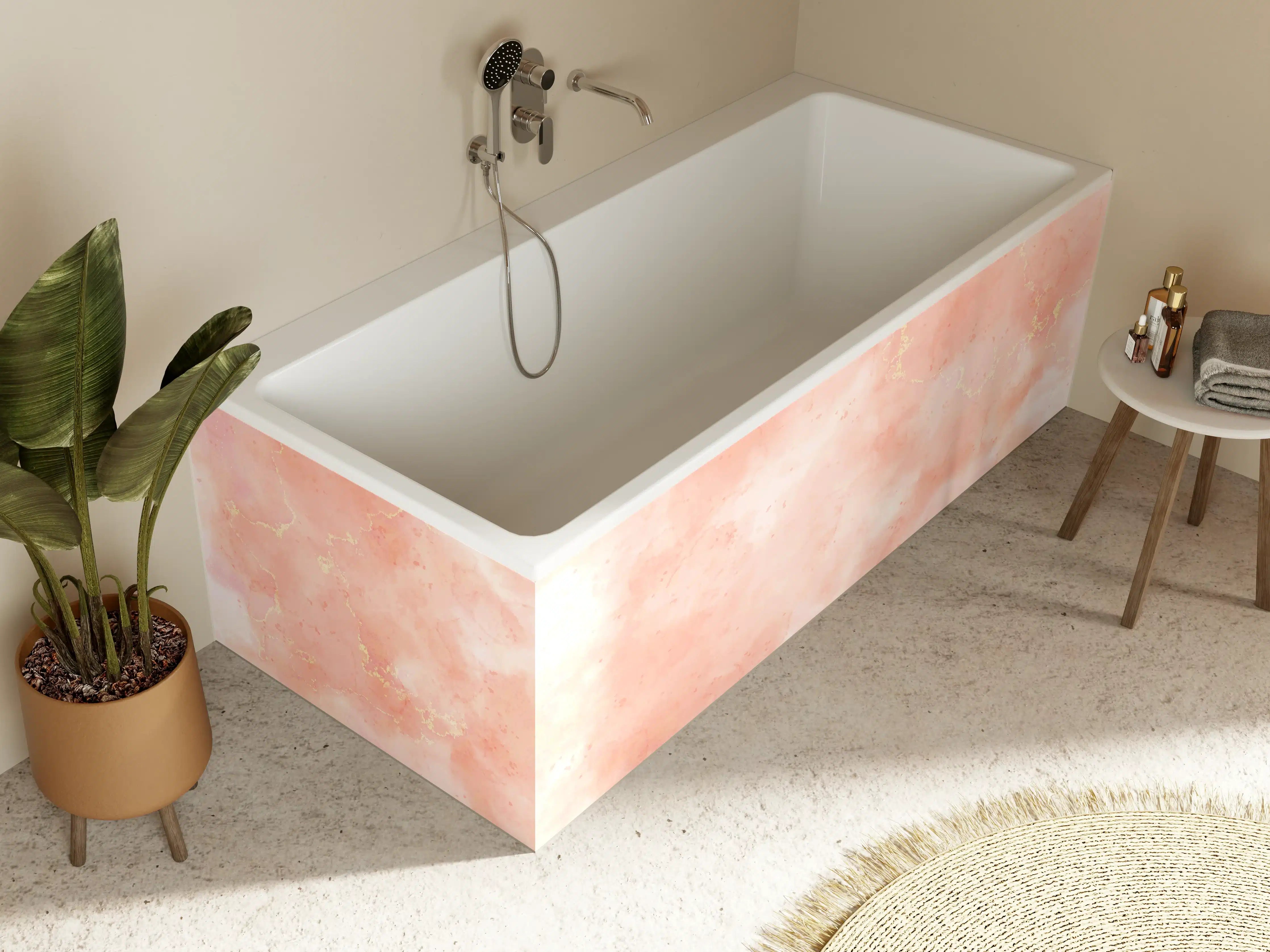Badewannen-Rückwand - Rosa Marmor Textur mit Goldakzenten