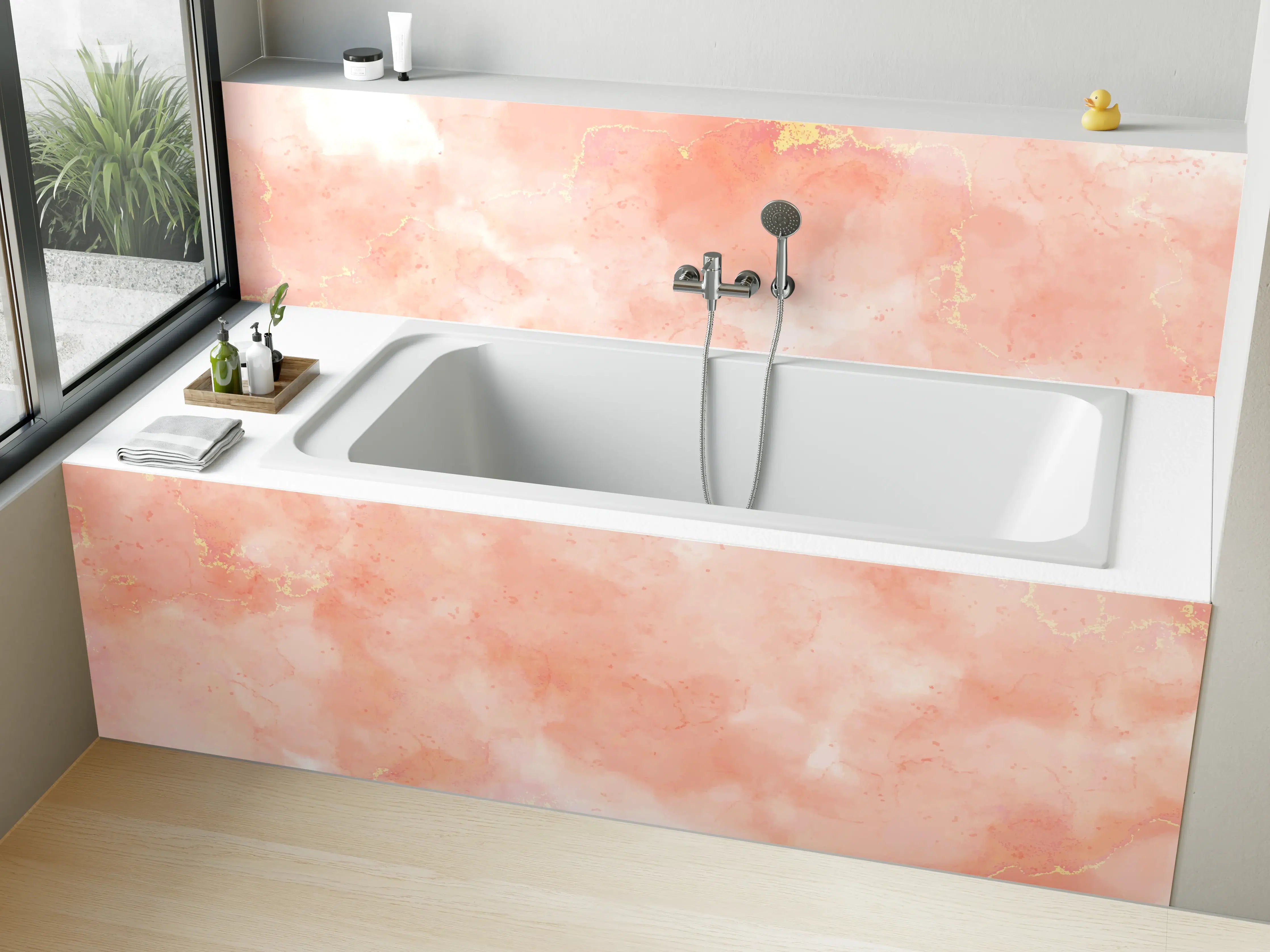 Badewannen-Rückwand - Rosa Marmor Textur mit Goldakzenten