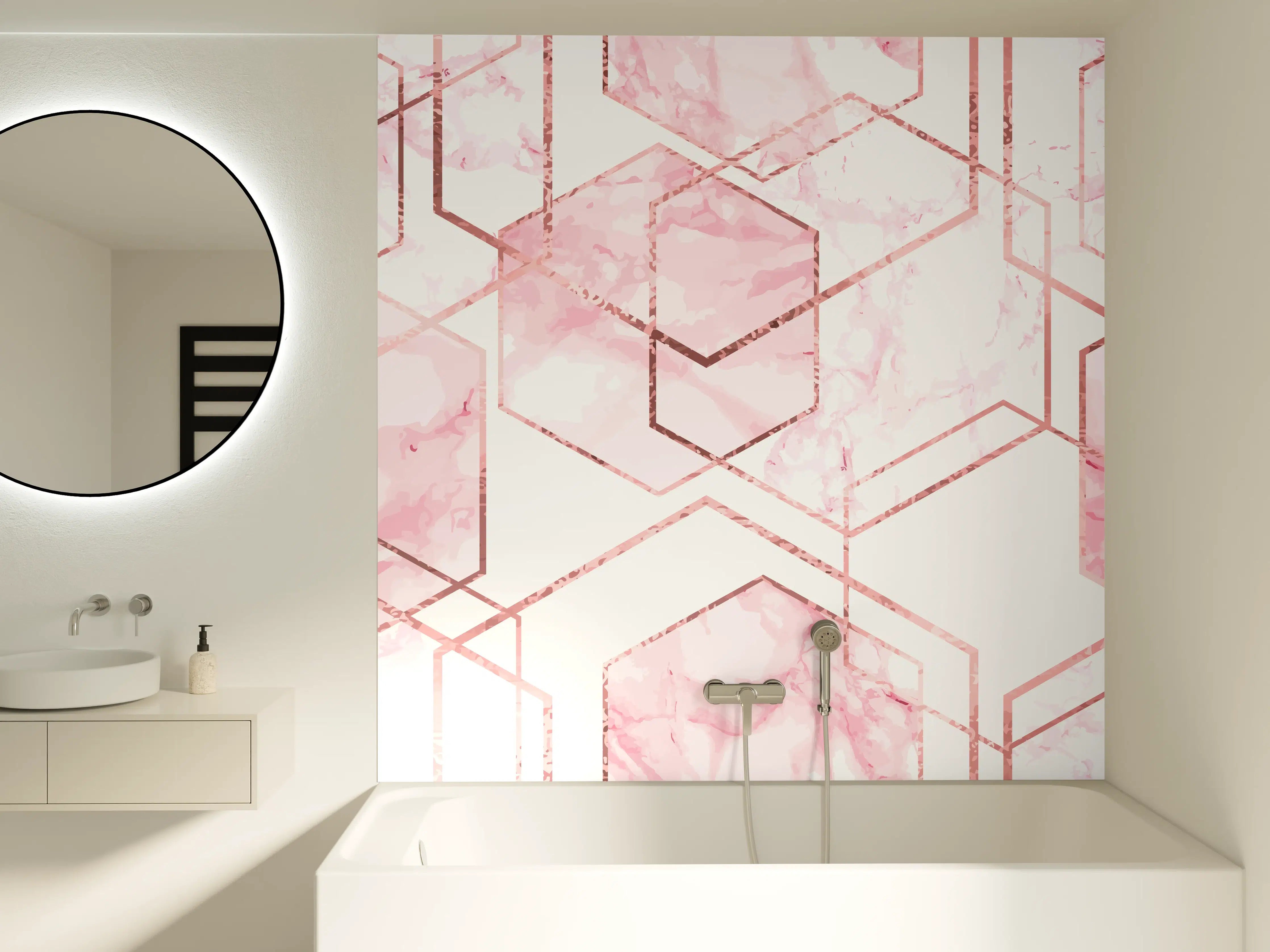 Badewannen-Rückwand - Rosa Marmor mit Goldakzenten