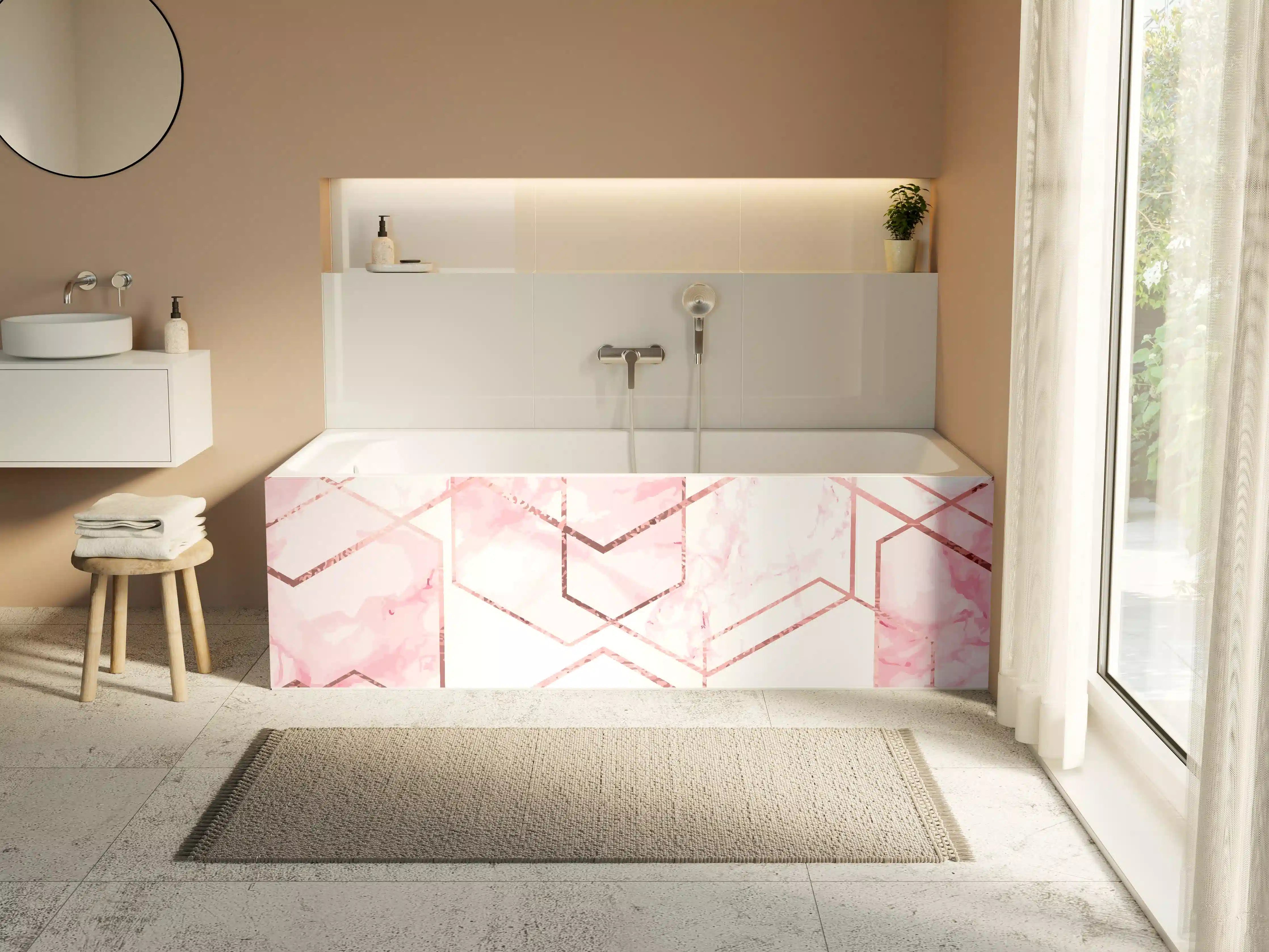 Badewannen-Rückwand - Rosa Marmor mit Goldakzenten