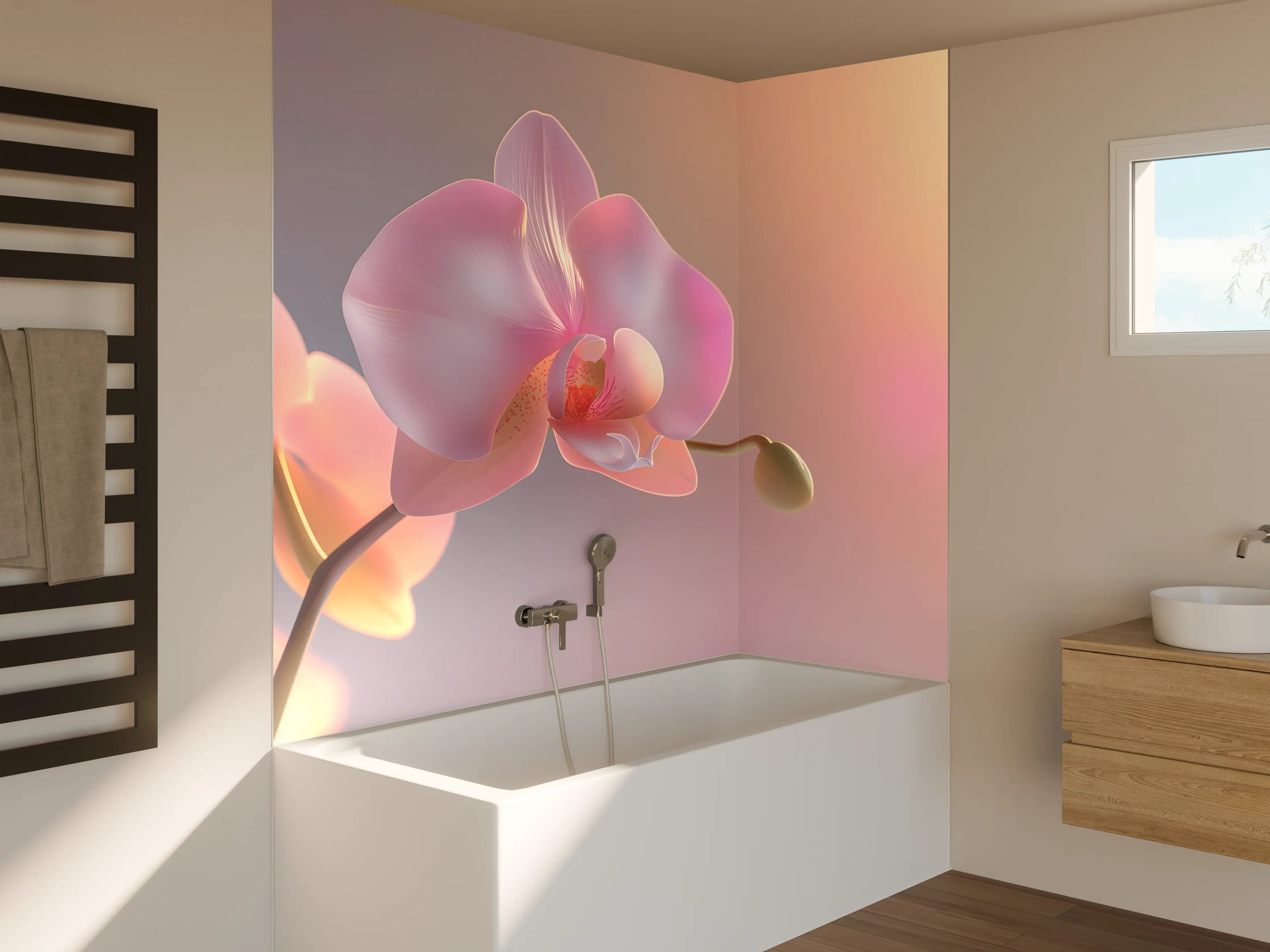 Badewannen-Rückwand - Rosa Orchidee Pastellhintergrund