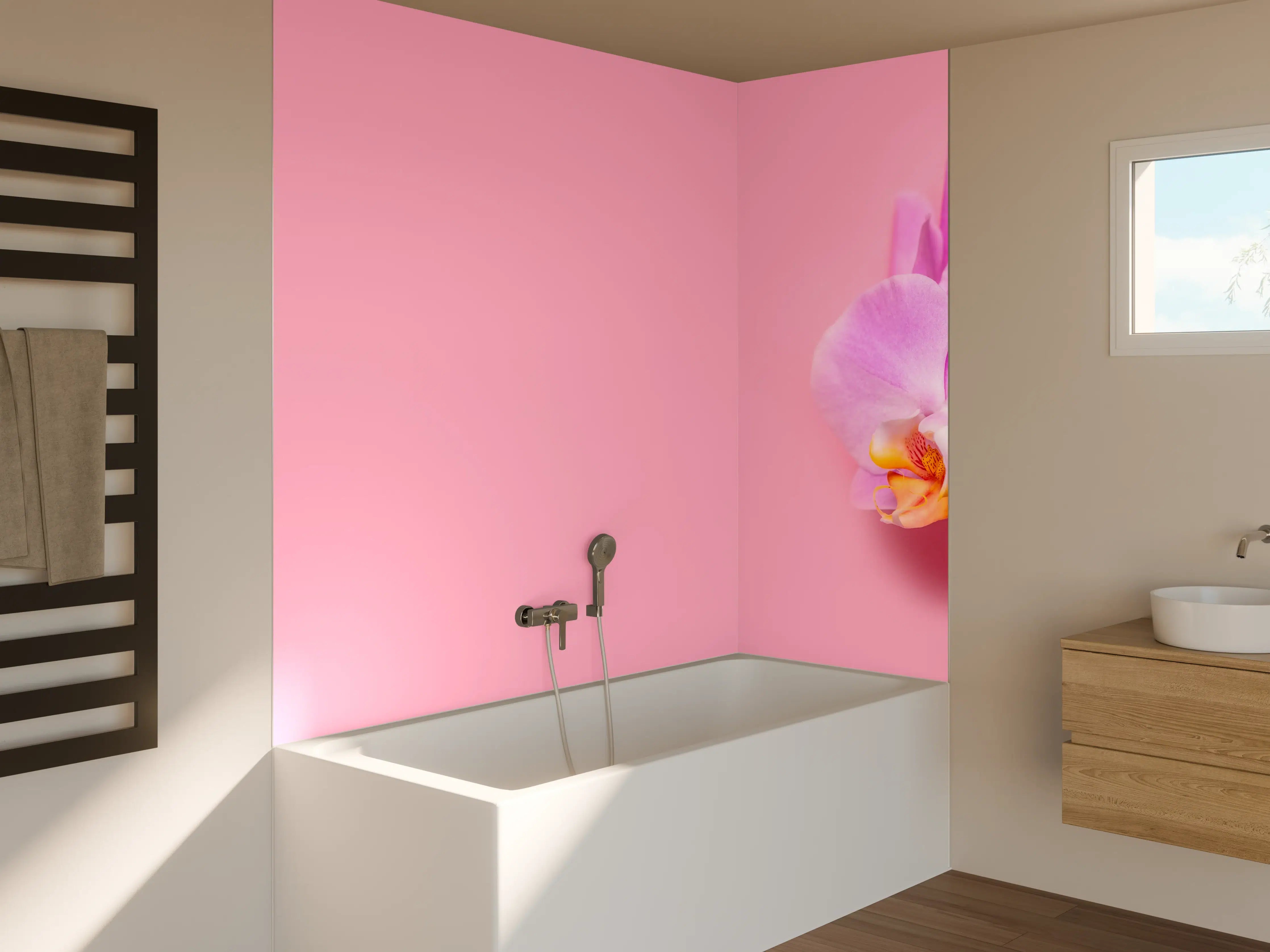 Badewannen-Rückwand - Rosa Orchideen auf Pink