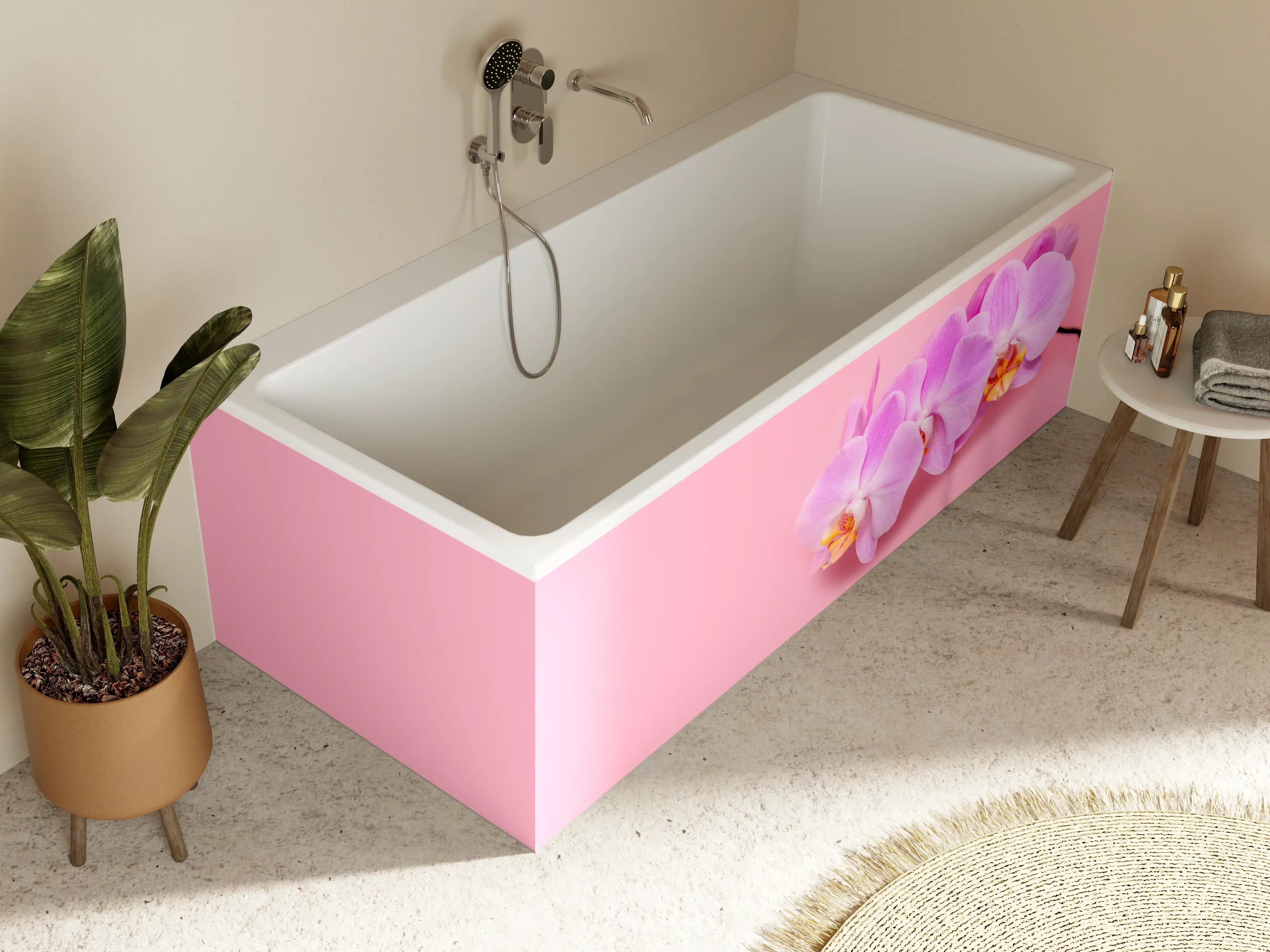 Badewannen-Rückwand - Rosa Orchideen auf Pink