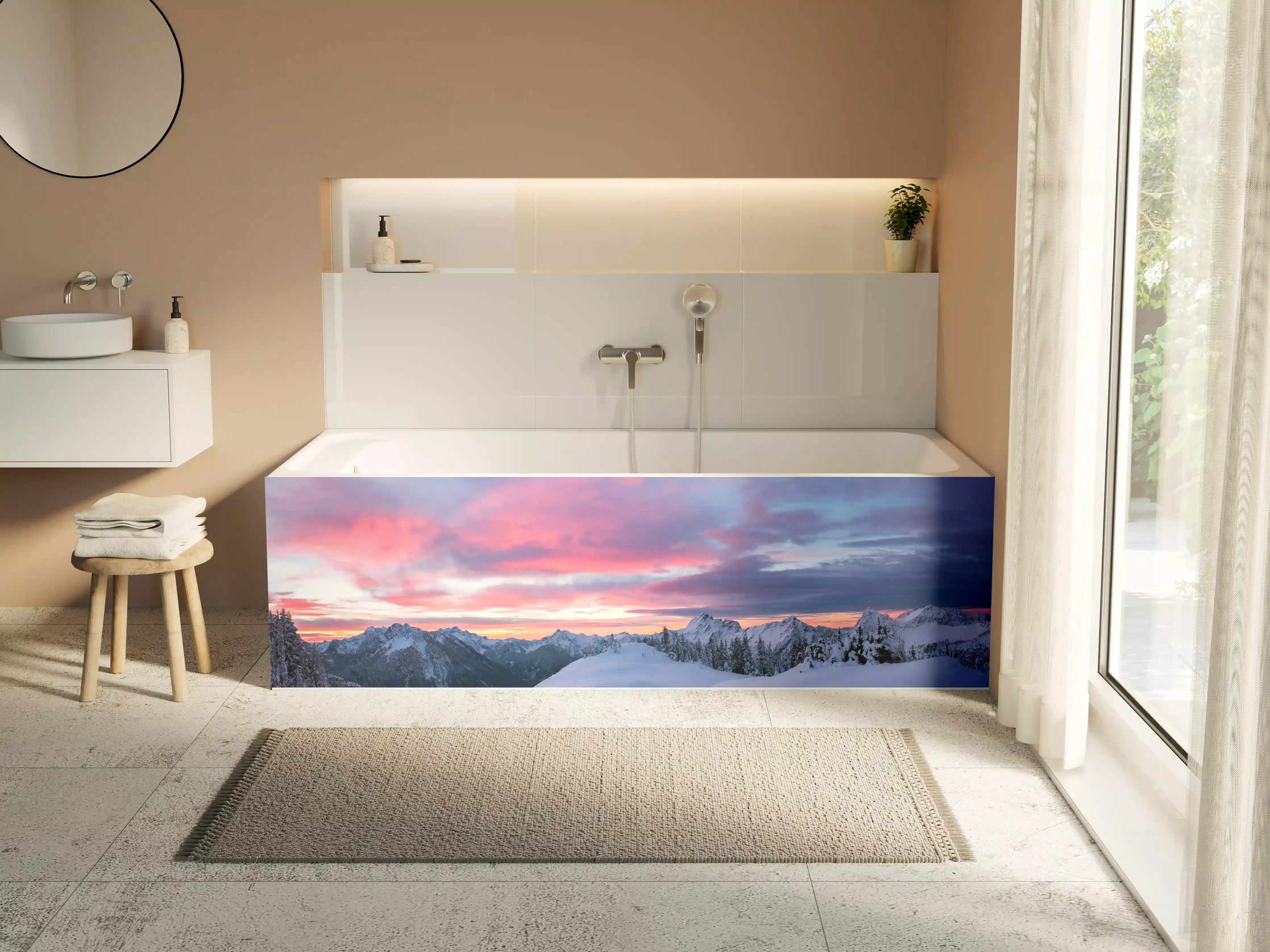Badewannen-Rückwand - Rosa Sonnenuntergang Bergpanorama
