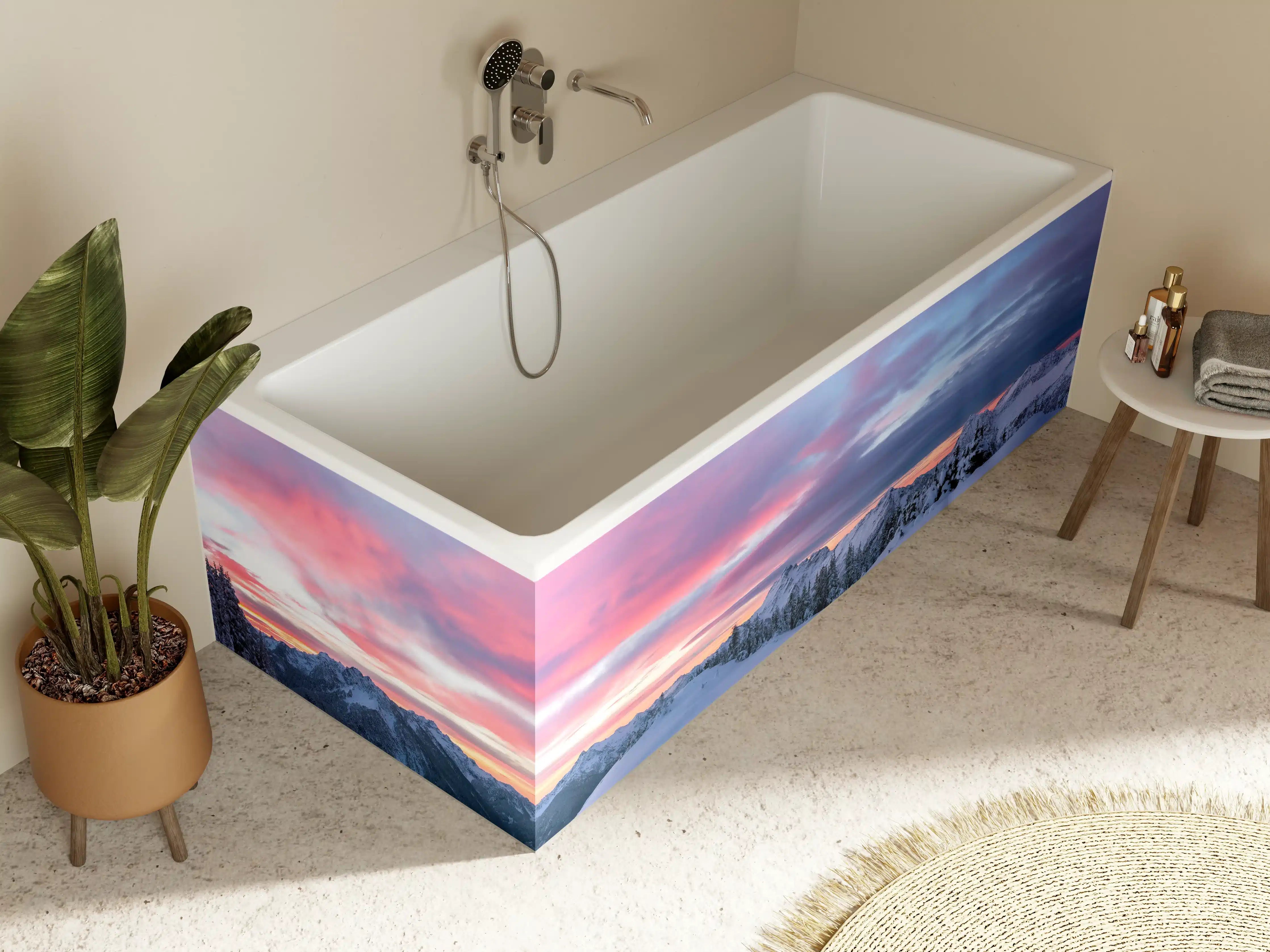 Badewannen-Rückwand - Rosa Sonnenuntergang Bergpanorama