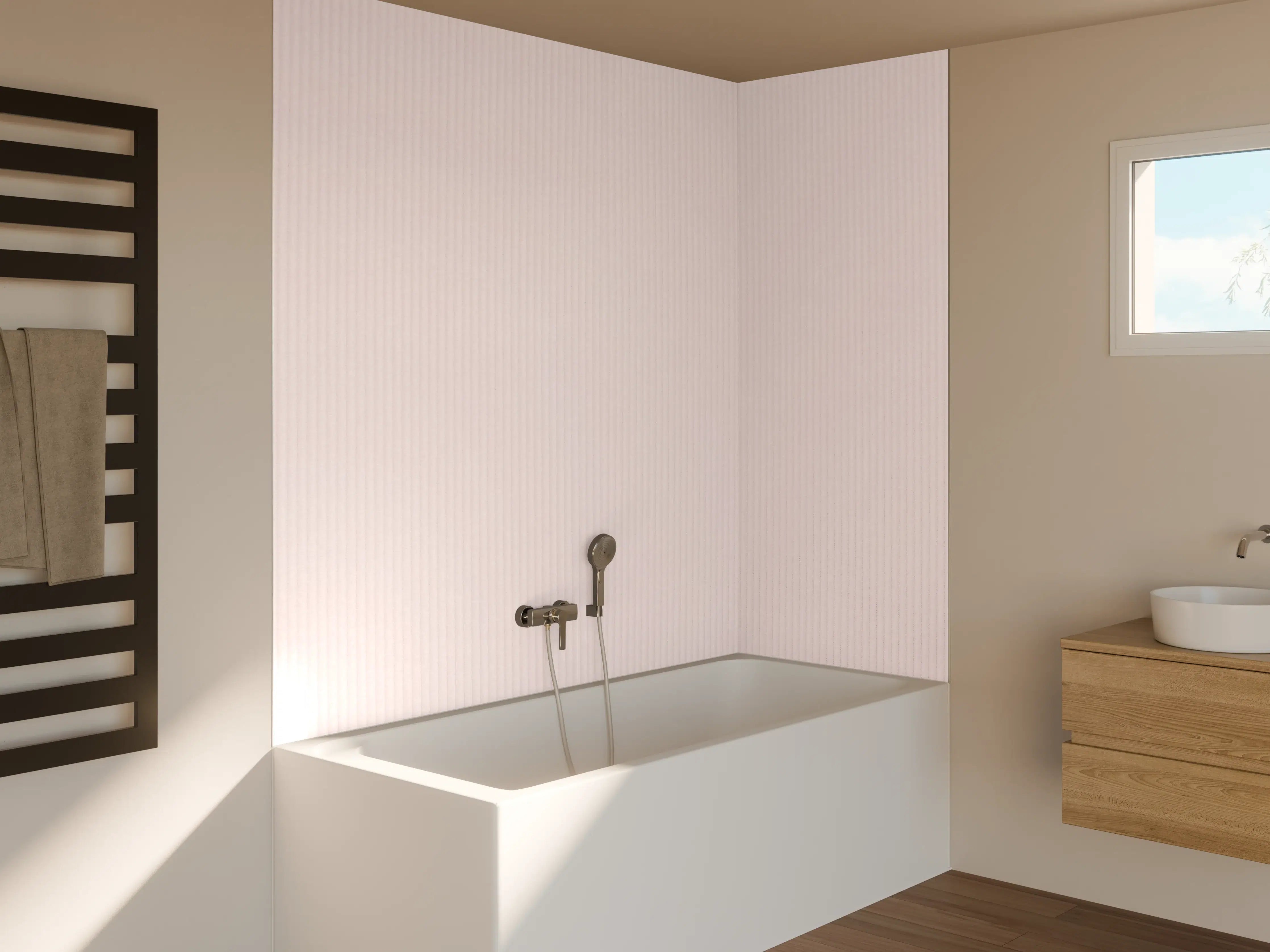 Badewannen-Rückwand - Rosa Stoff 
