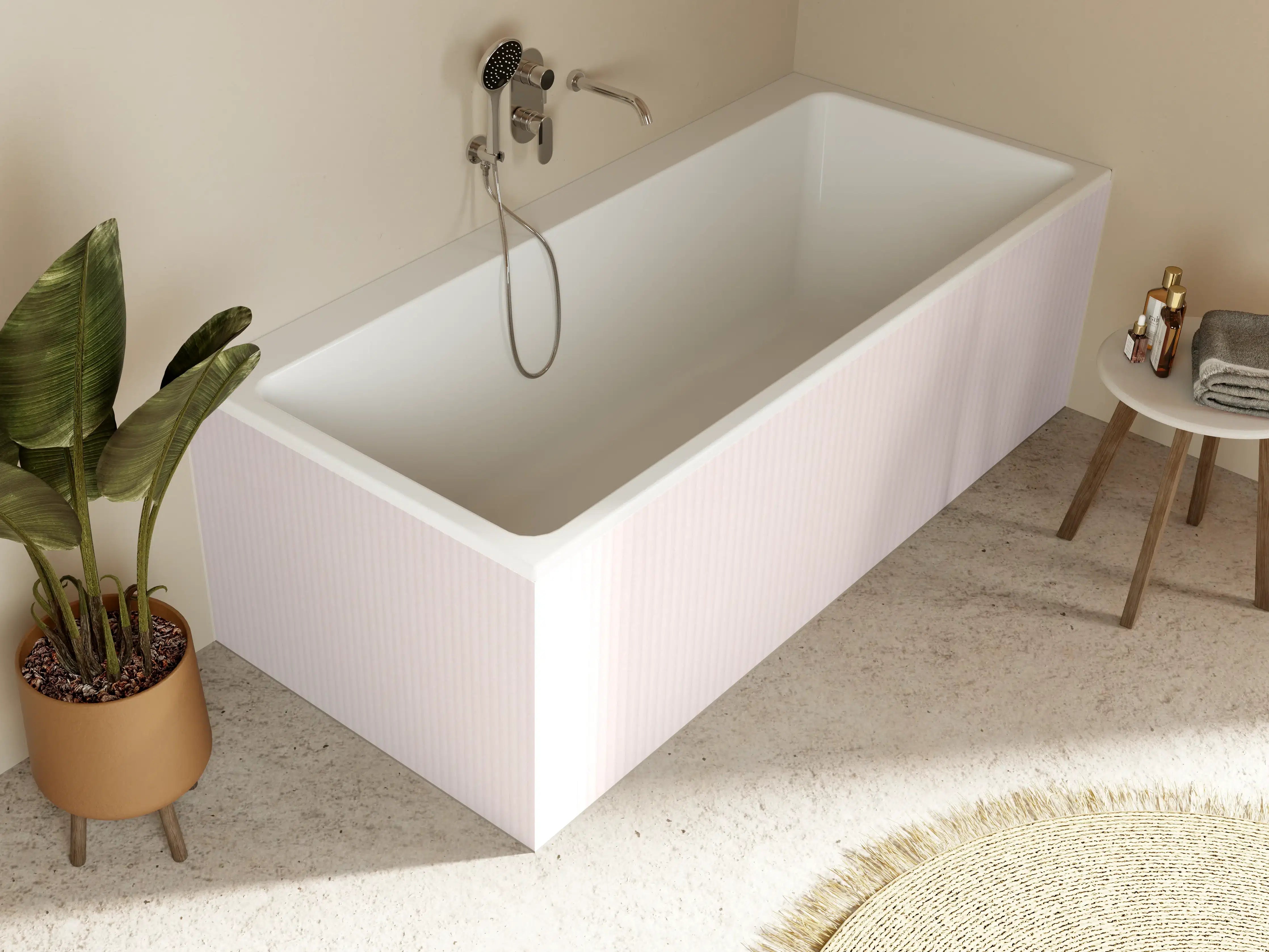 Badewannen-Rückwand - Rosa Stoff 