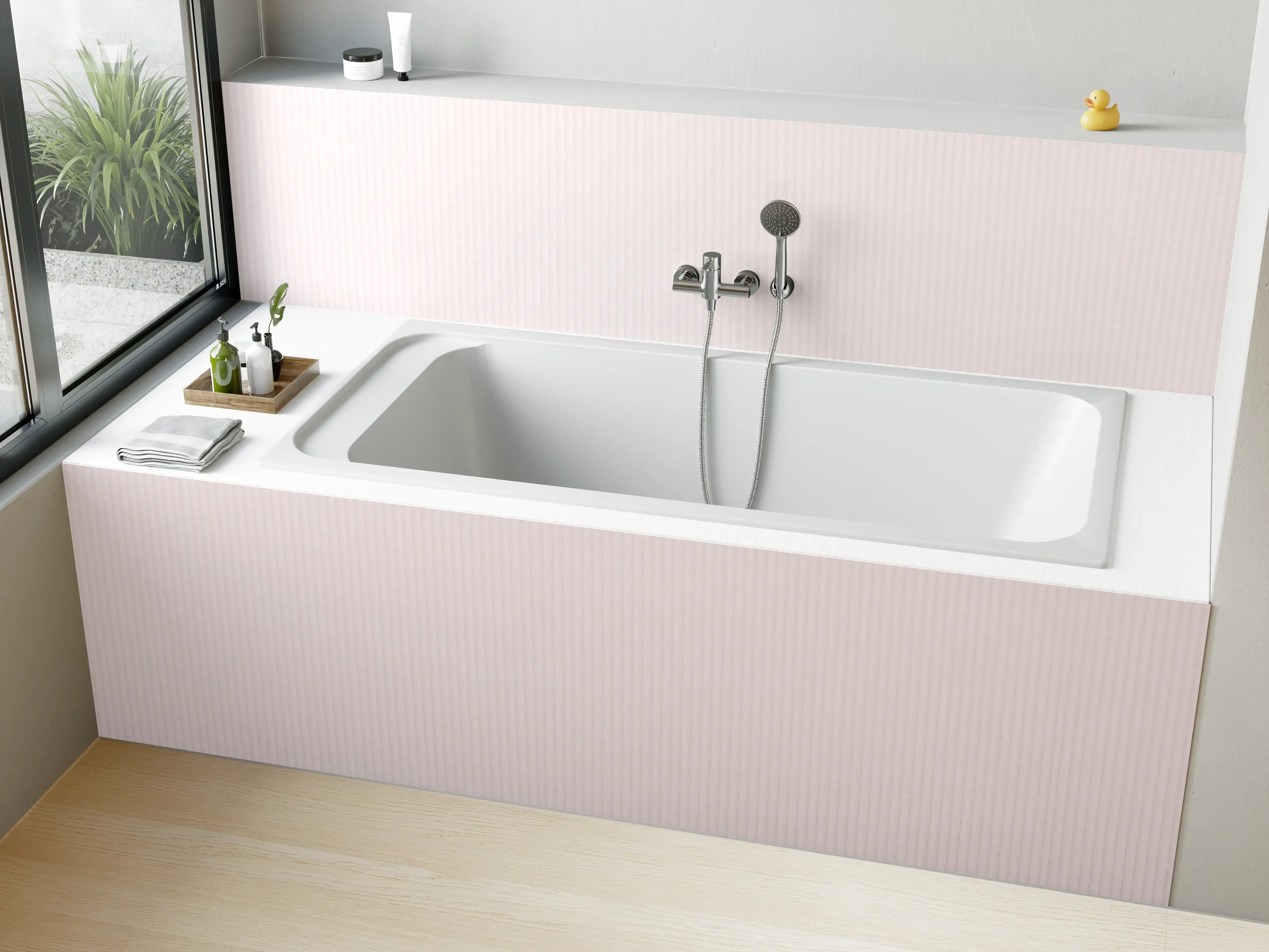 Badewannen-Rückwand - Rosa Stoff 