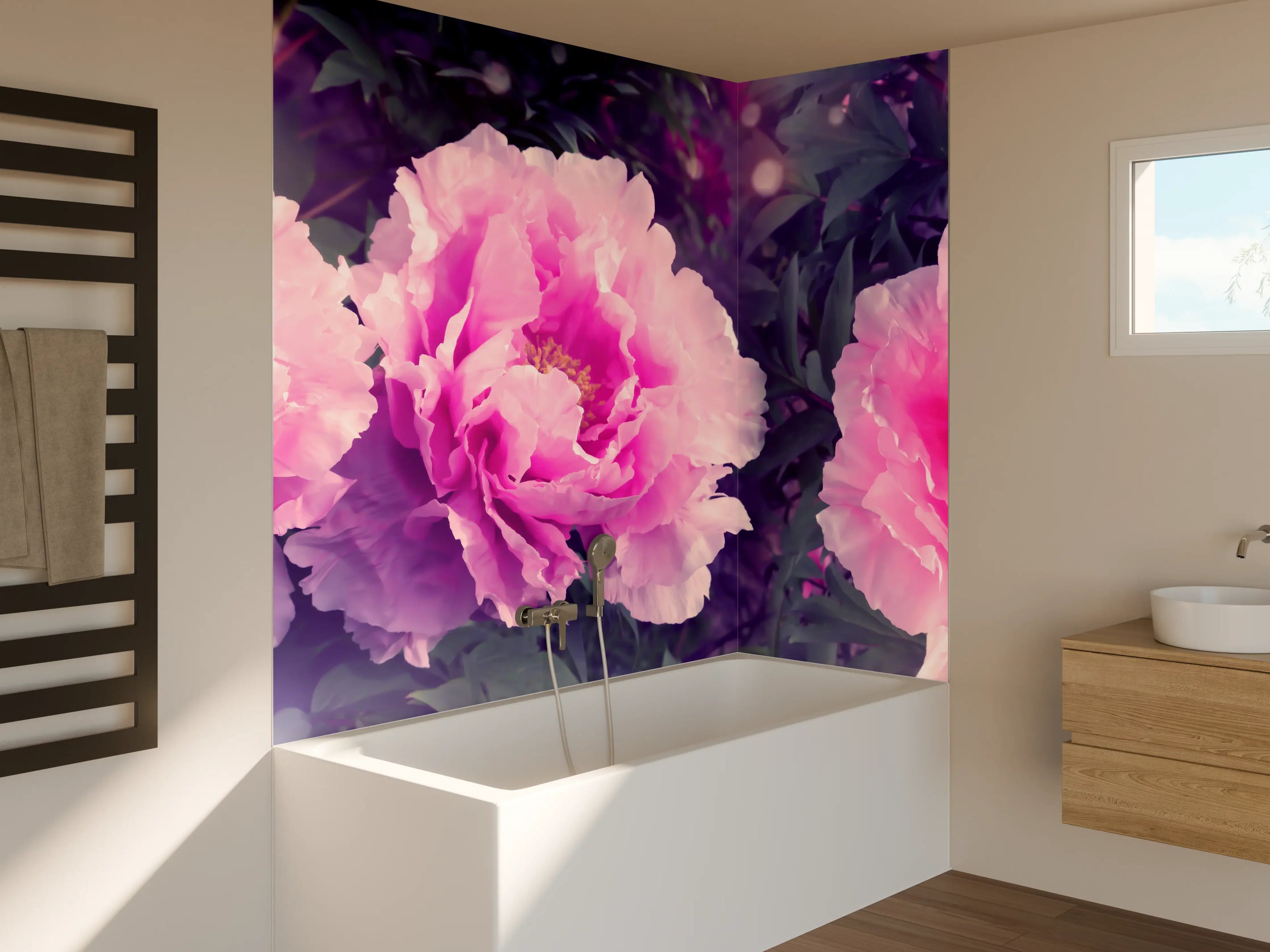 Badewannen-Rückwand - Rosa-Weiße Pfingstrosen