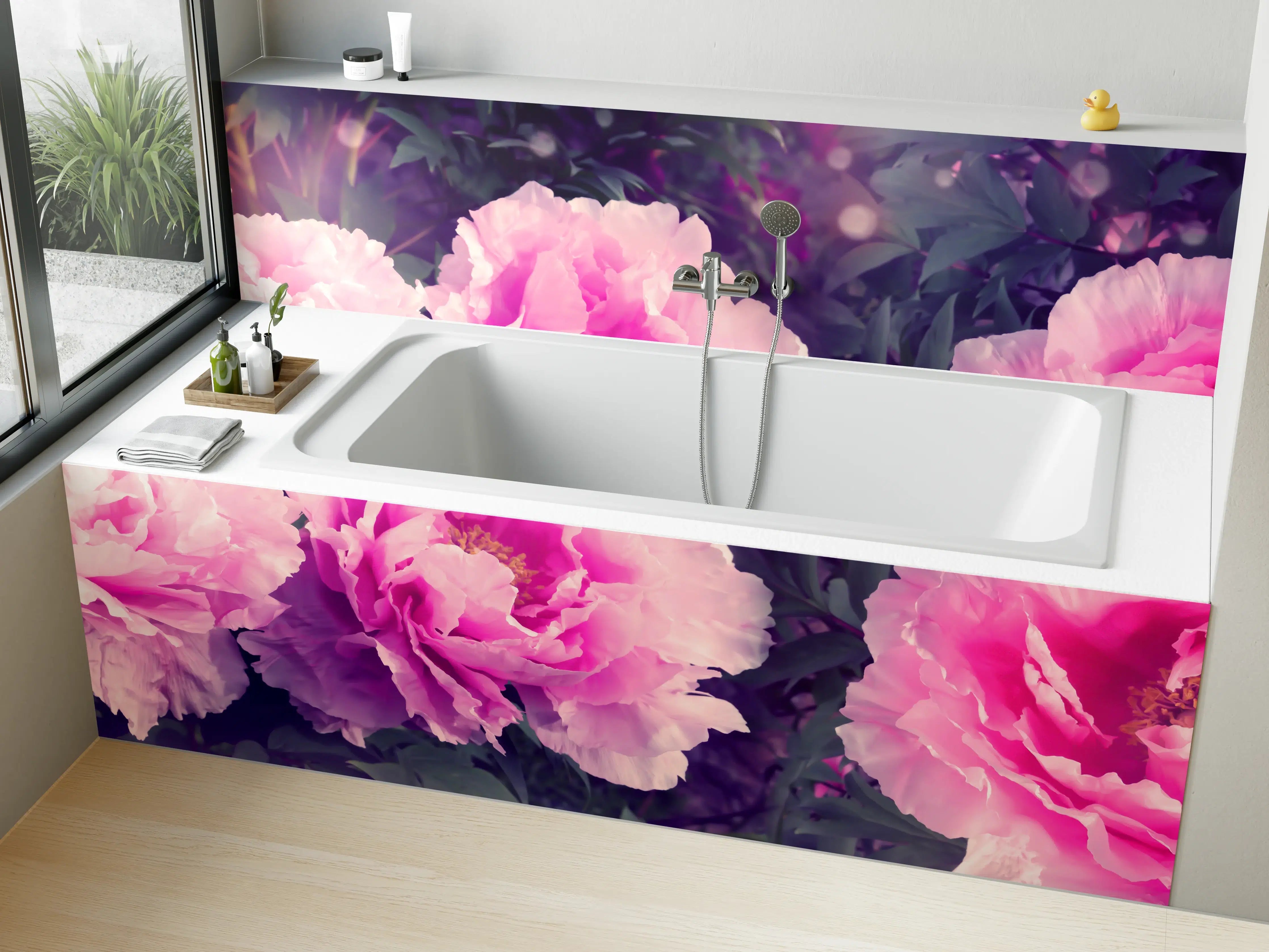 Badewannen-Rückwand - Rosa-Weiße Pfingstrosen