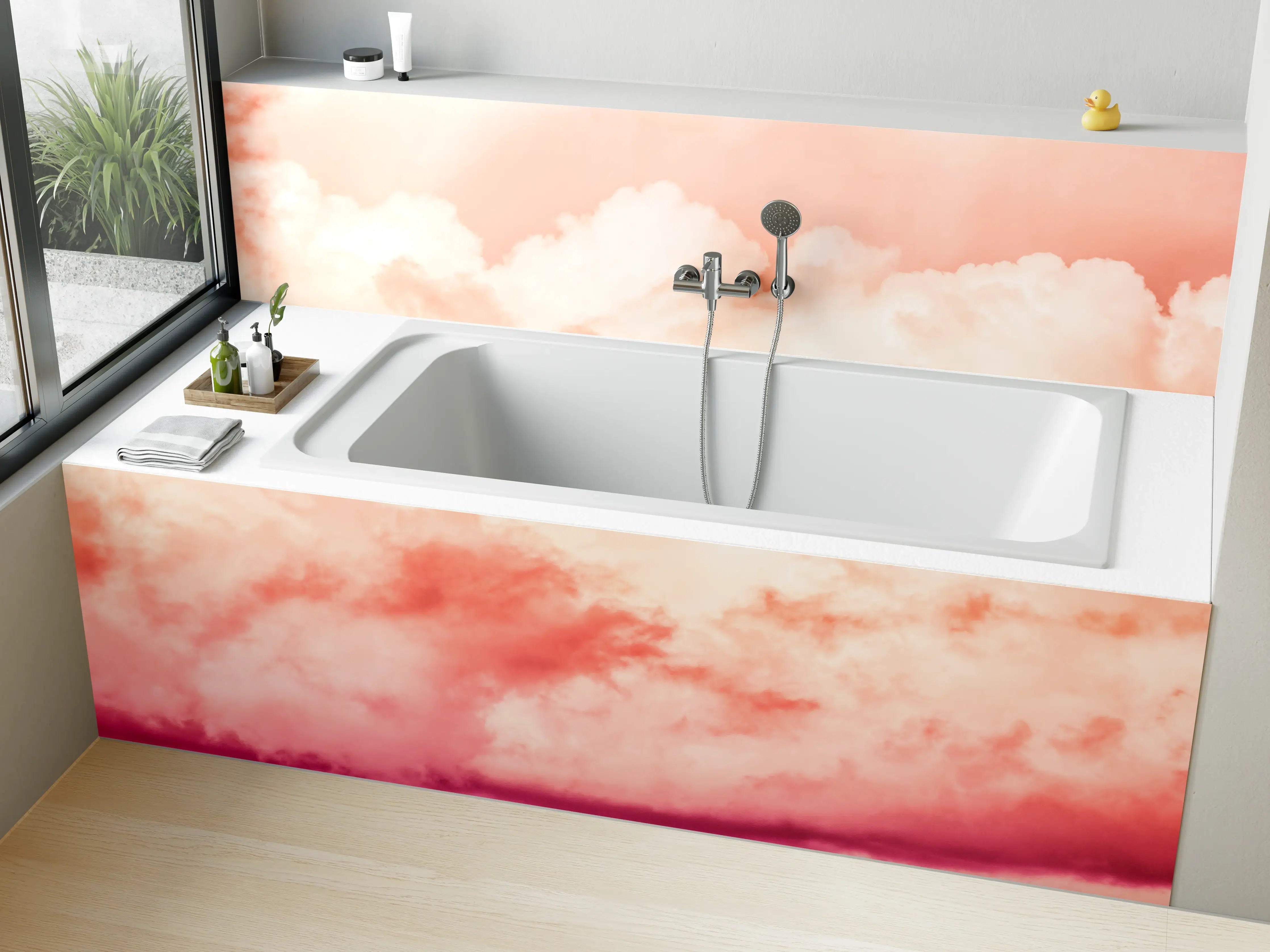 Badewannen-Rückwand - Rosa Wolkenhimmel