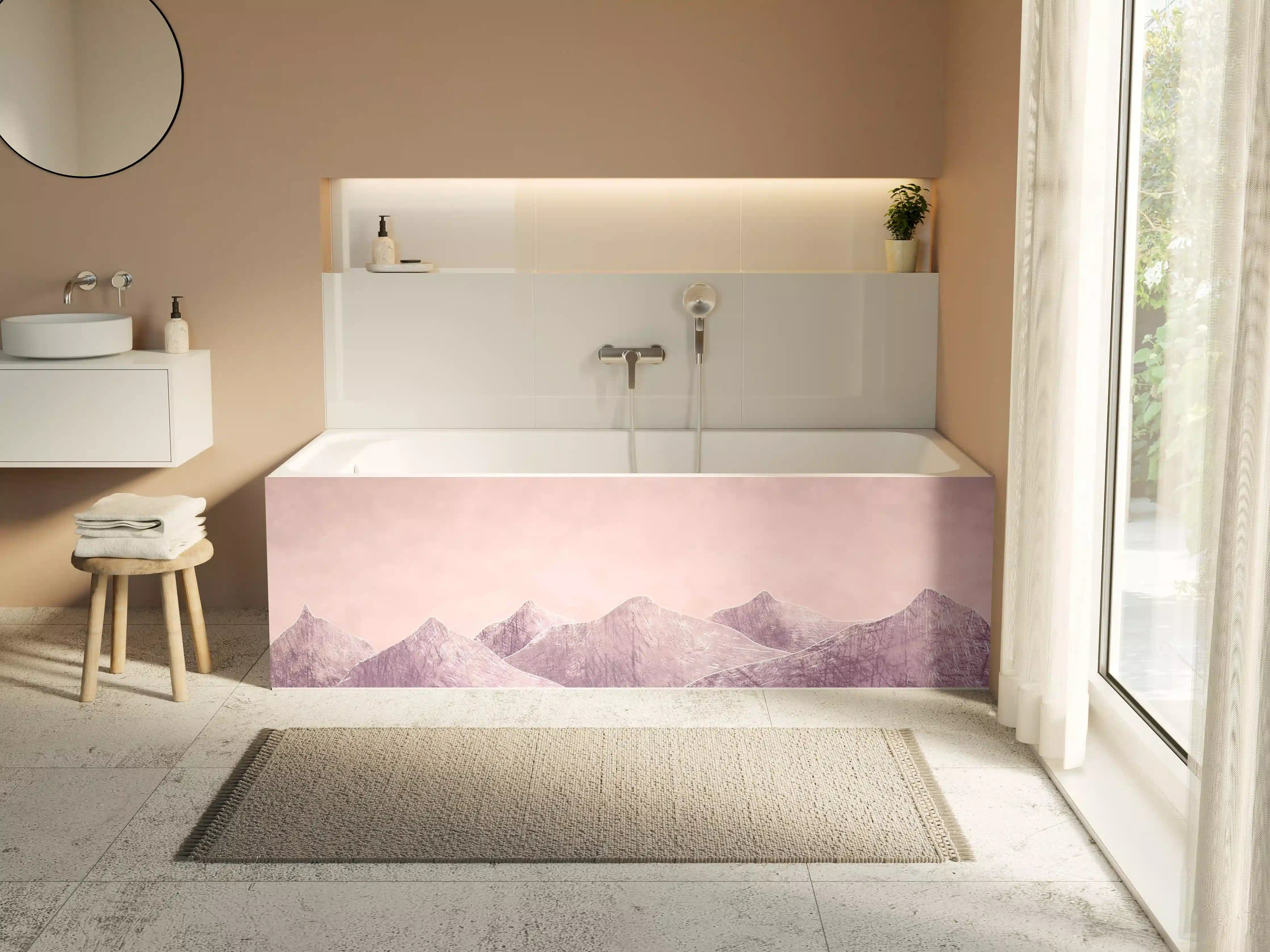 Badewannen-Rückwand - Rosa-lilane Berglandschaft - Kunstmalerei
