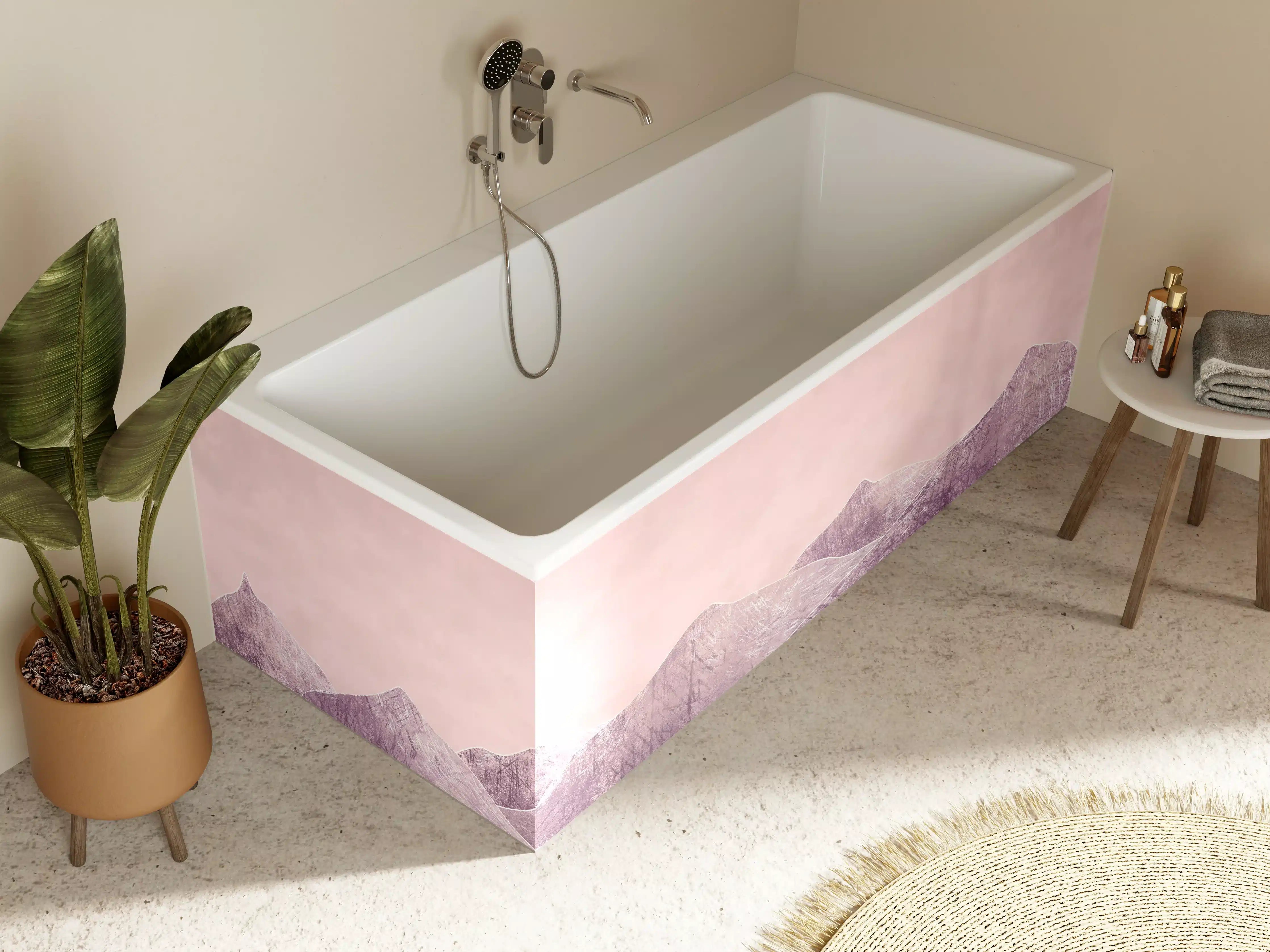 Badewannen-Rückwand - Rosa-lilane Berglandschaft - Kunstmalerei