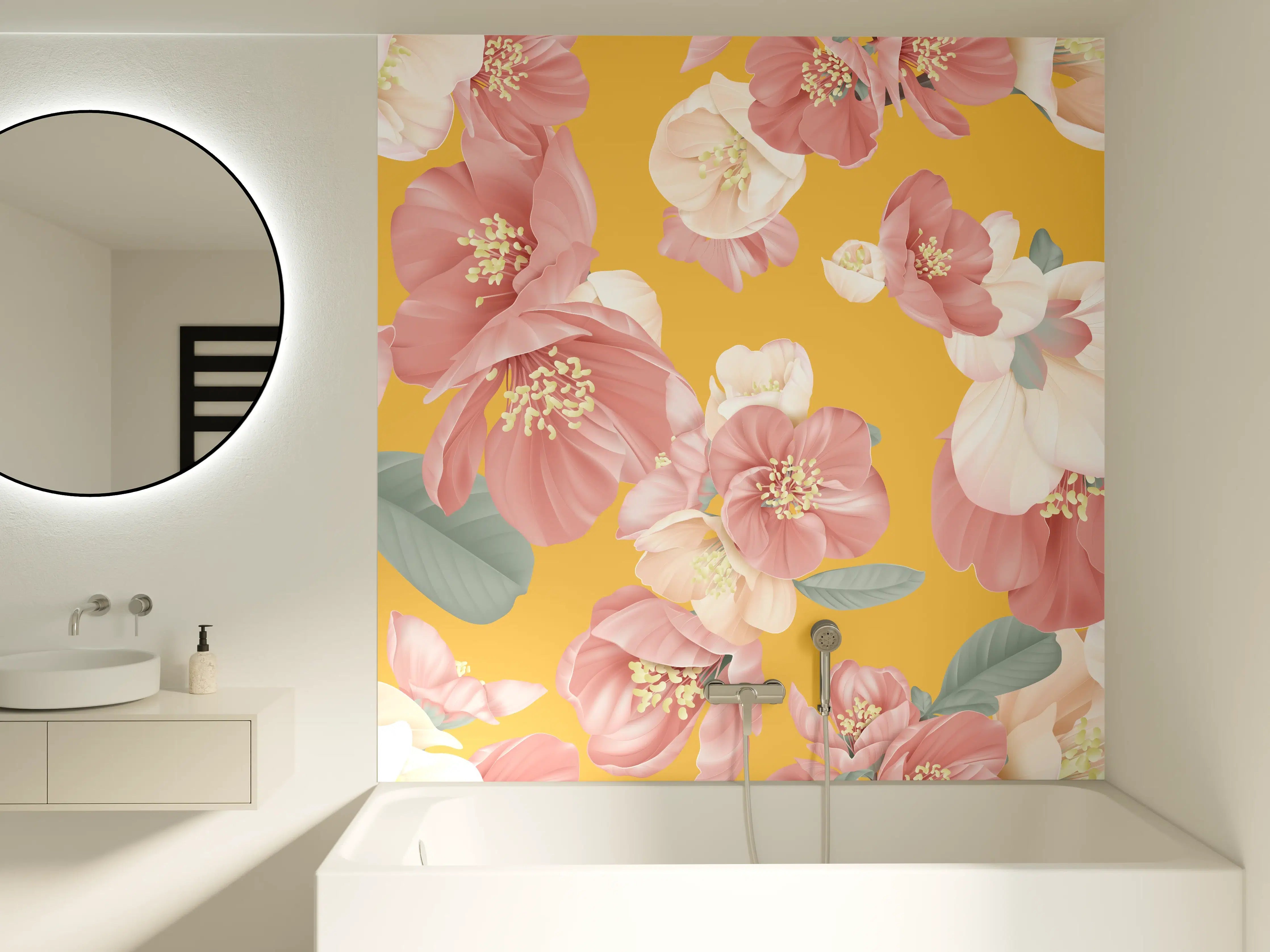 Badewannen-Rückwand - Rosa-weiße Blüten
