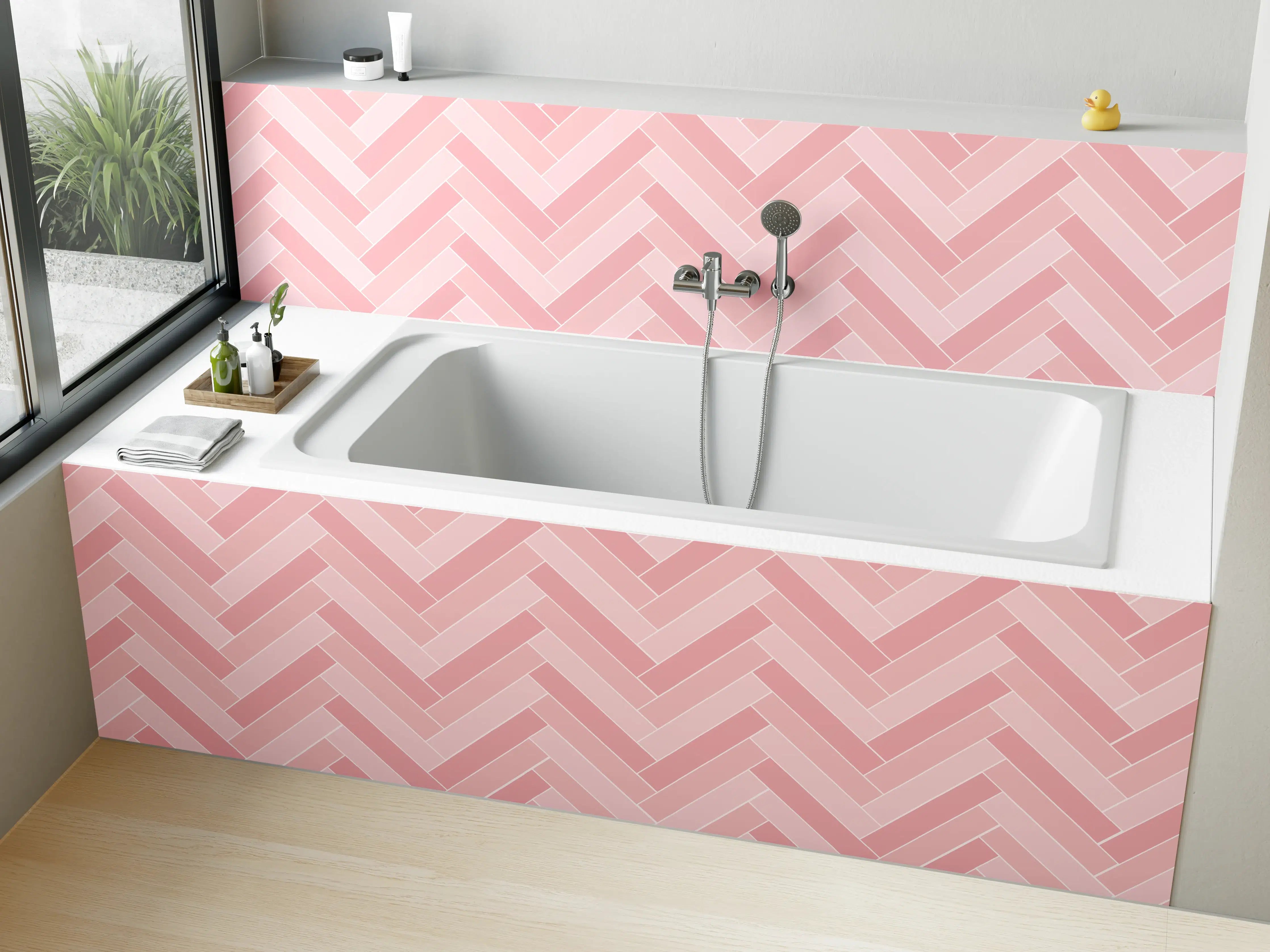 Badewannen-Rückwand - Rosafarbene Zickzack-Muster Tapete