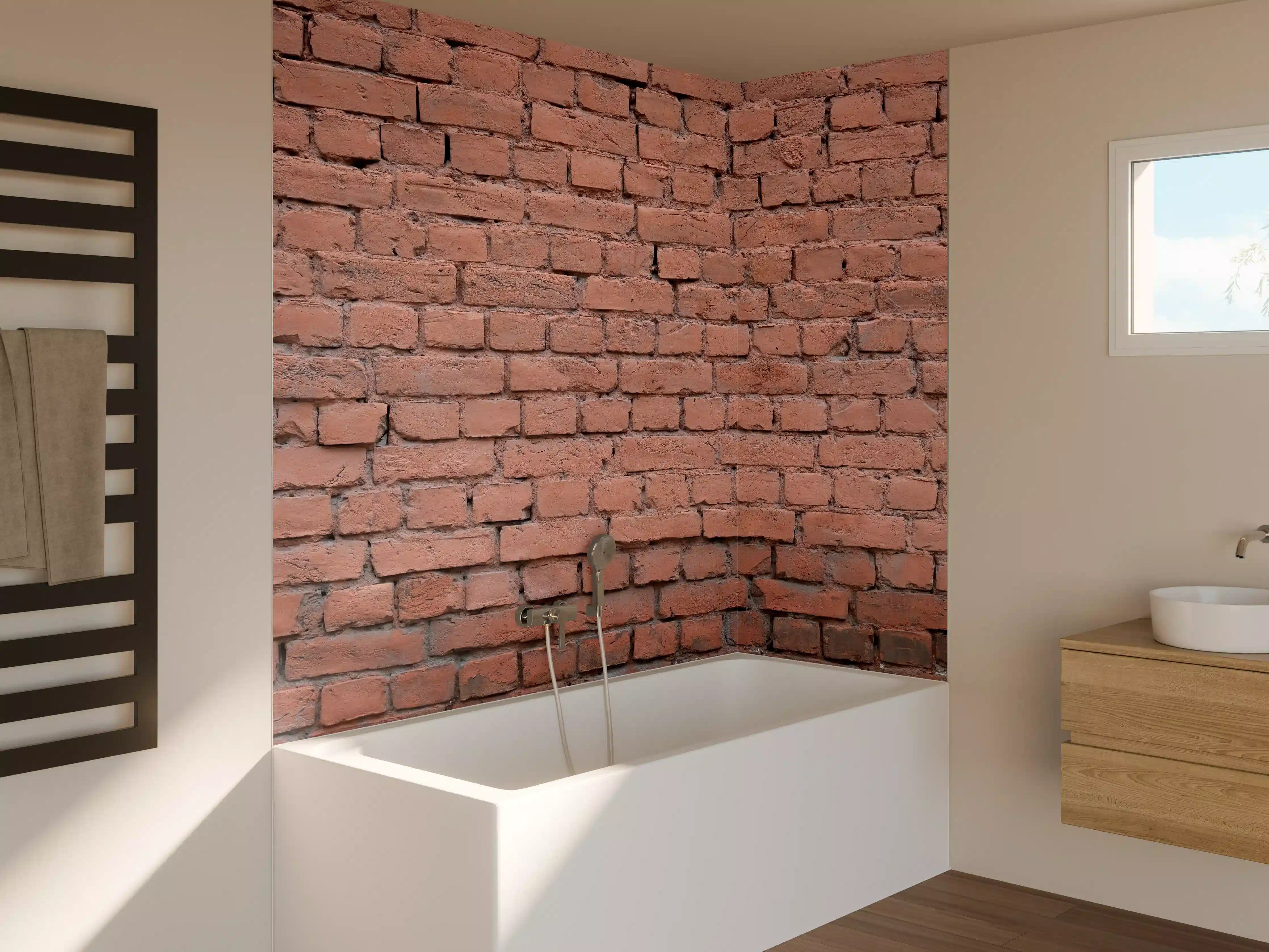 Badewannen-Rückwand - Rosafarbige Ziegelwandoberfläche