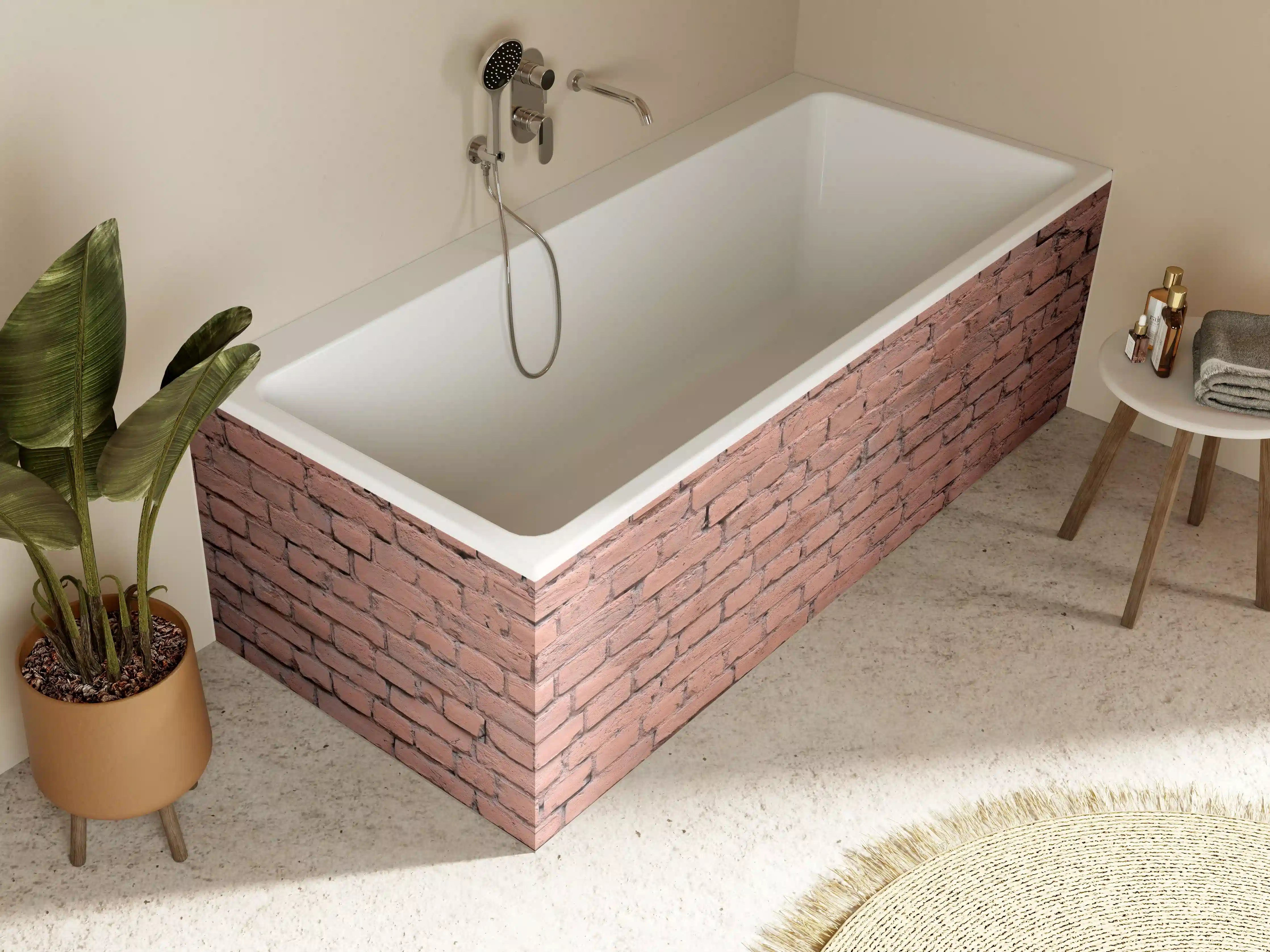 Badewannen-Rückwand - Rosafarbige Ziegelwandoberfläche
