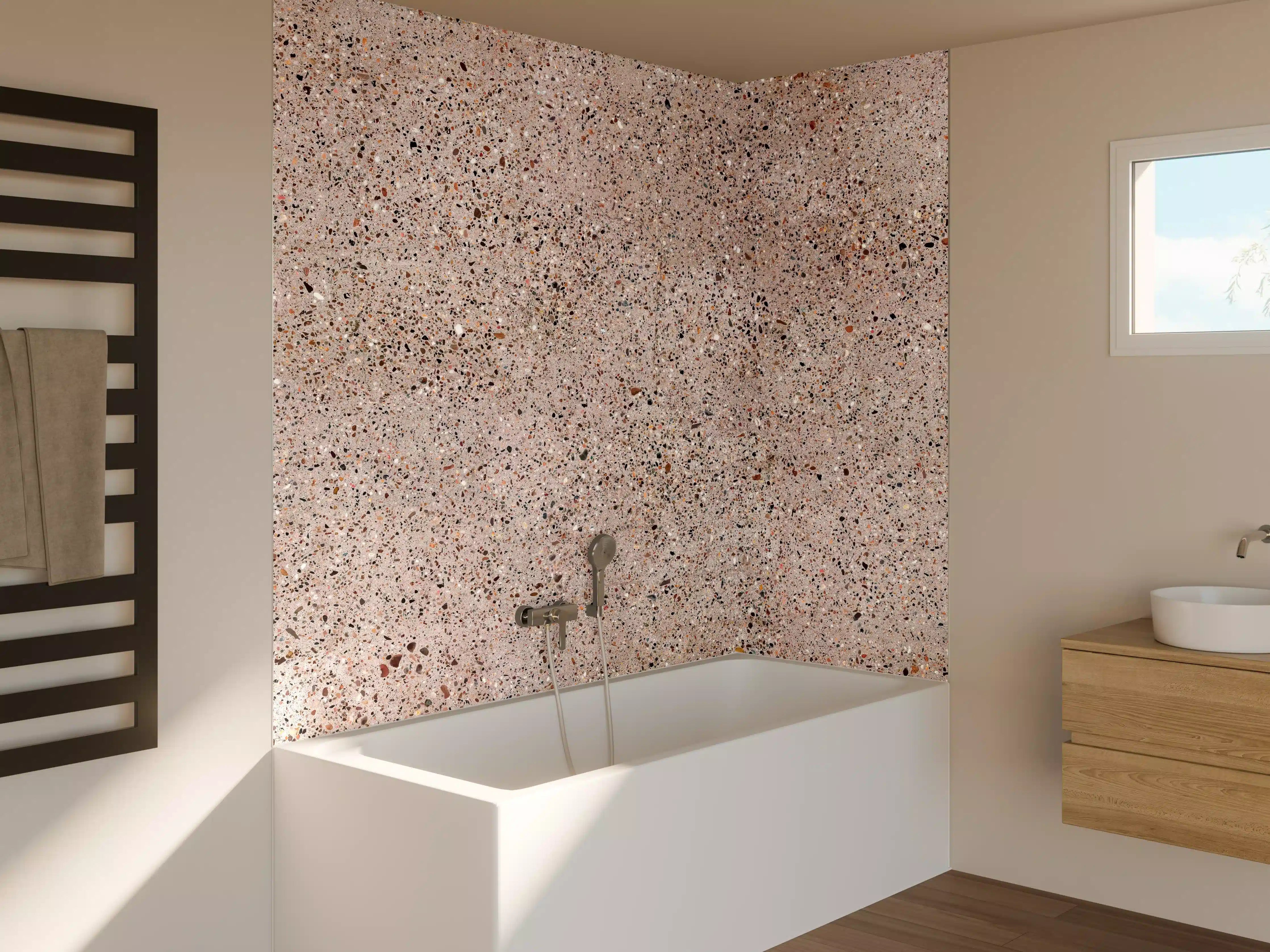 Badewannen-Rückwand - Rosafarbige natürliche Mosaiksteine