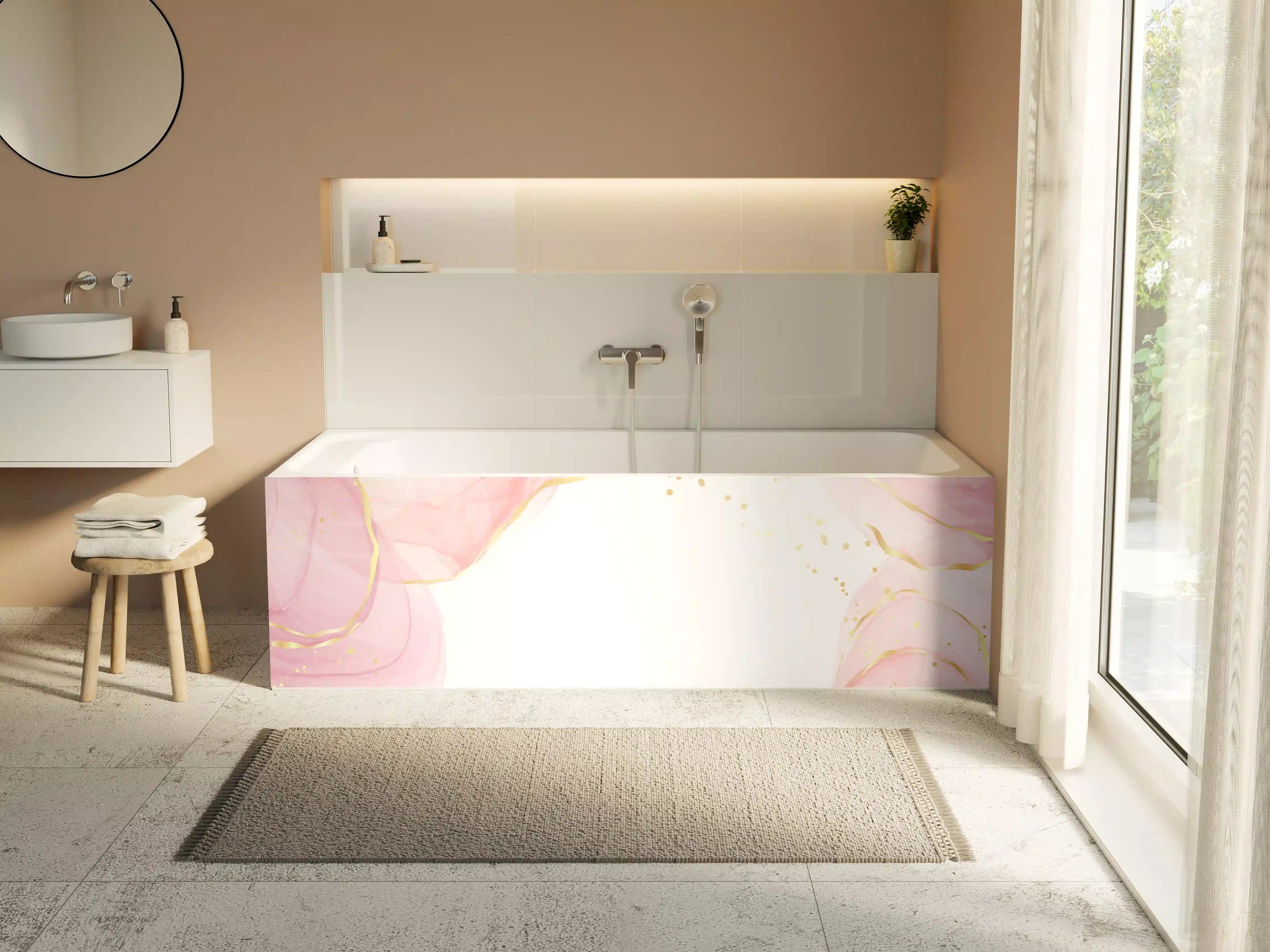 Badewannen-Rückwand - Rosé-Goldene Abstrakte Kunst