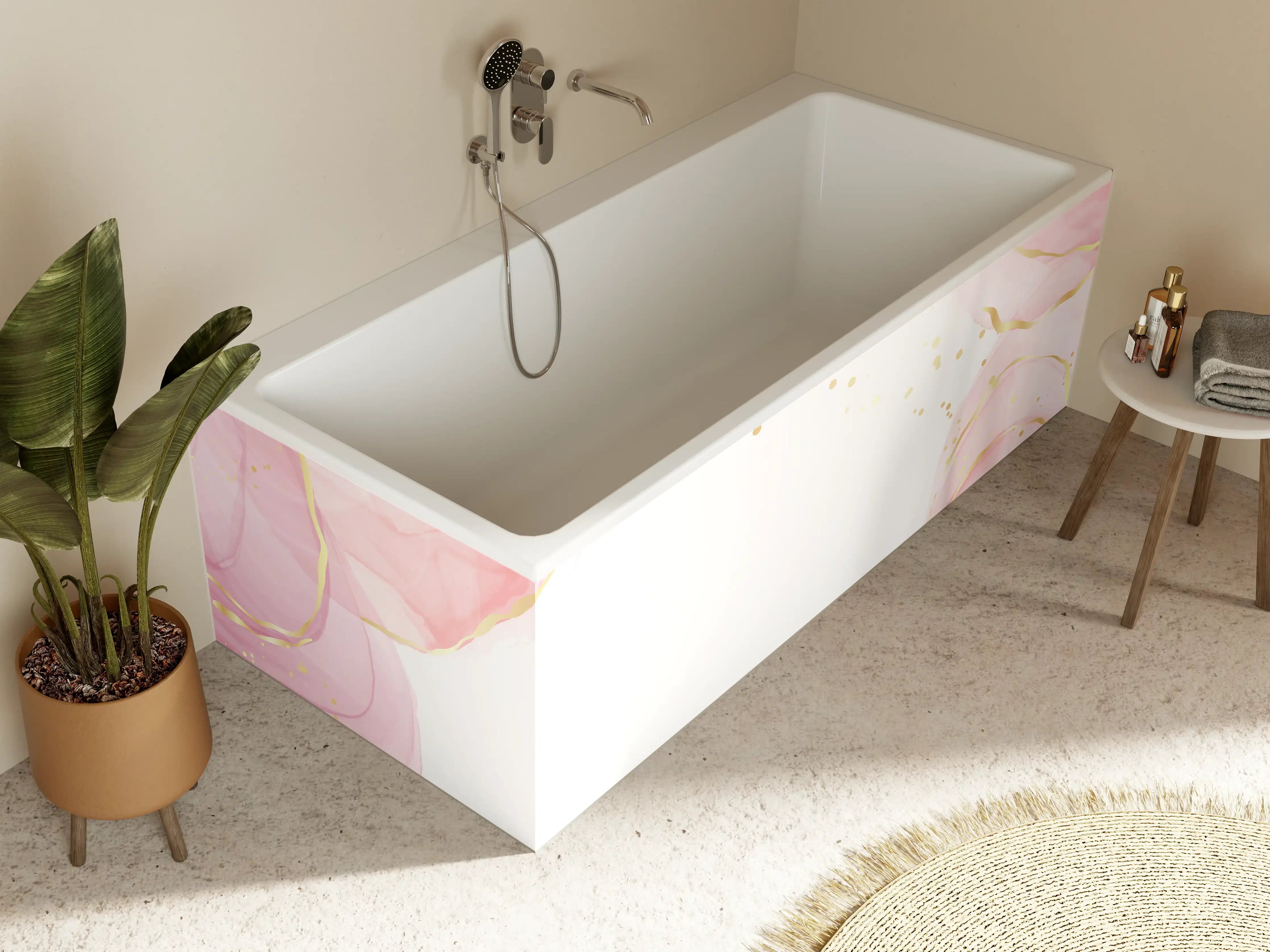 Badewannen-Rückwand - Rosé-Goldene Abstrakte Kunst
