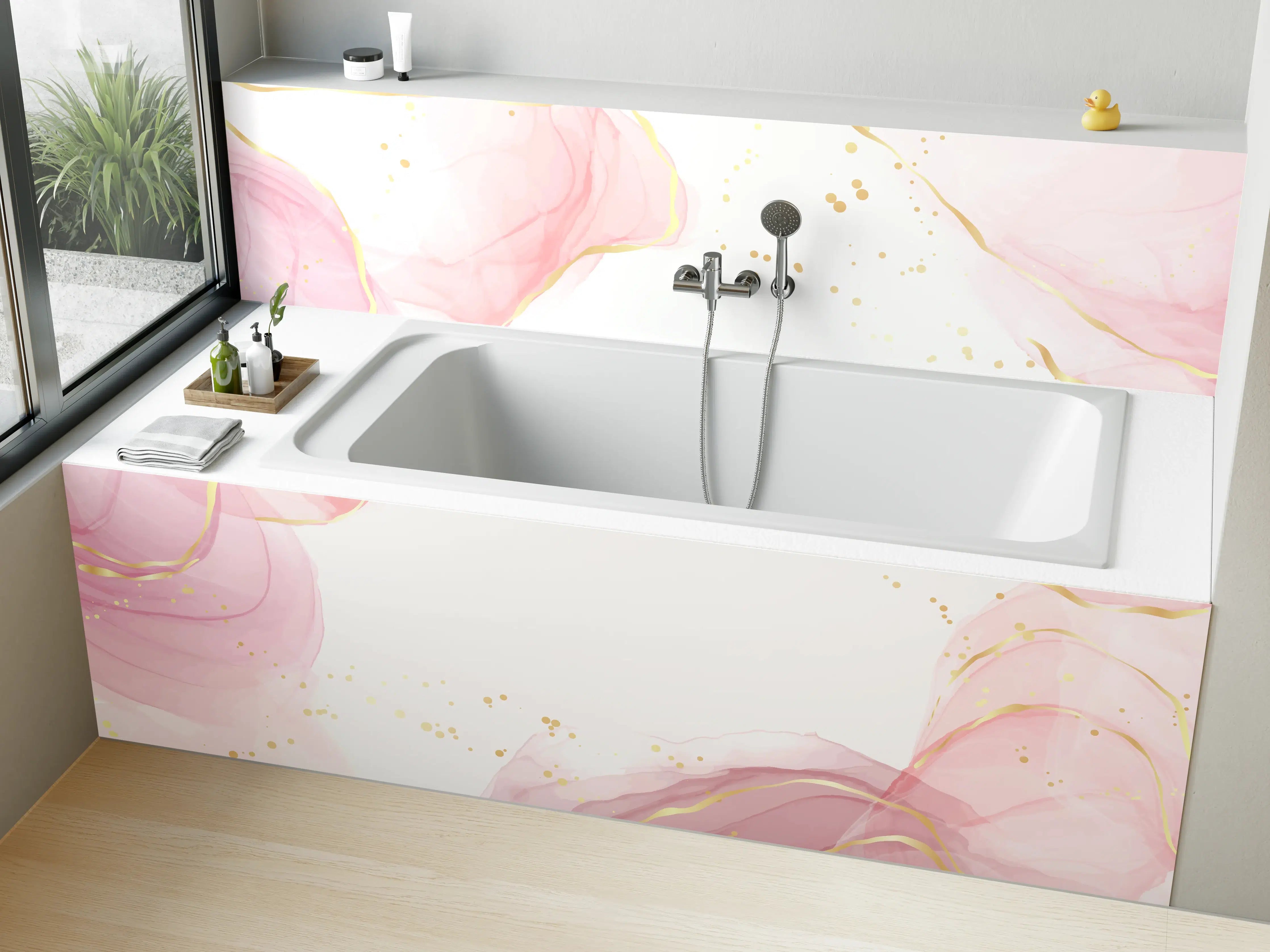 Badewannen-Rückwand - Rosé-Goldene Abstrakte Kunst