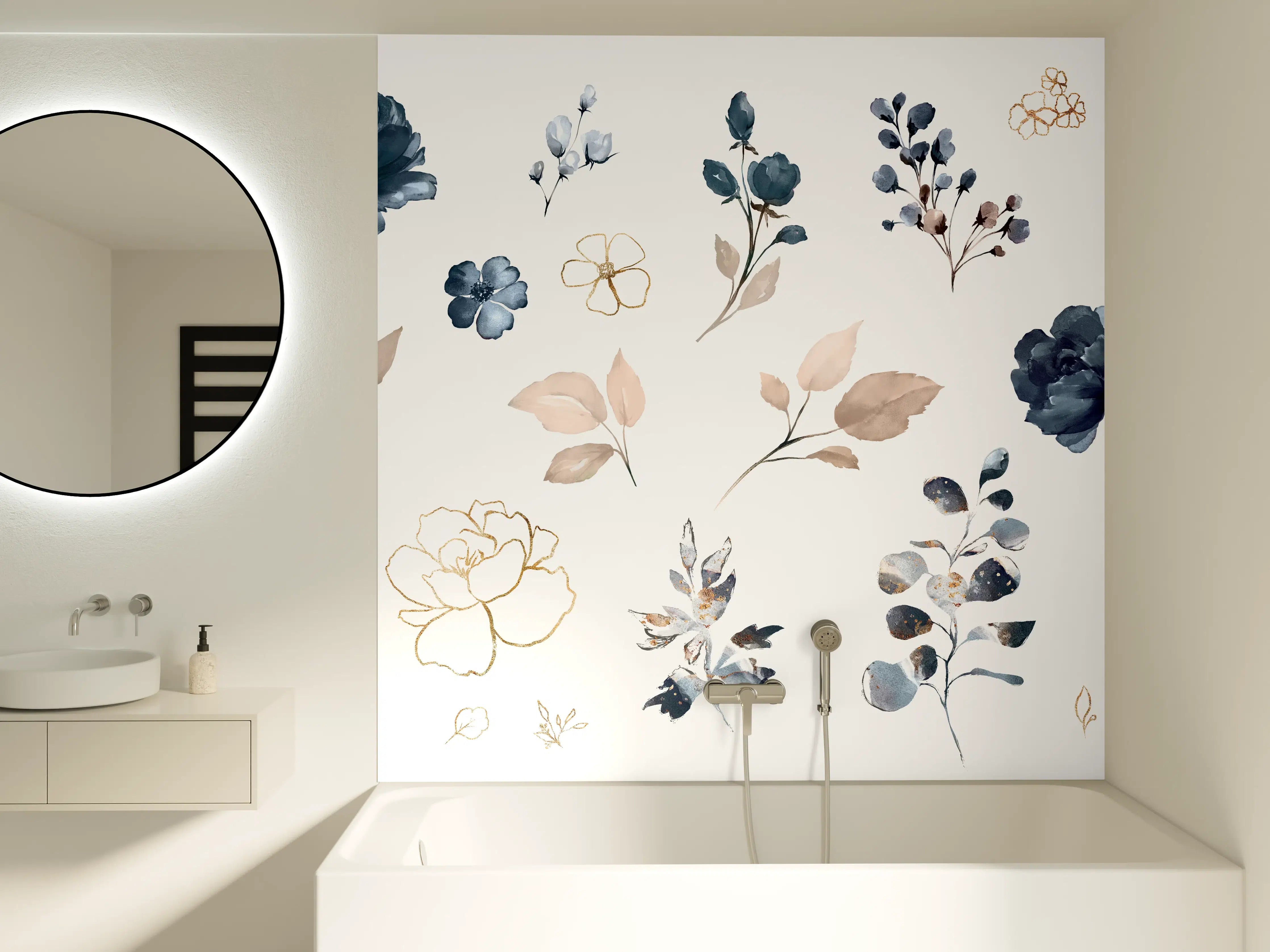 Badewannen-Rückwand - Rosen im Aquarell-Design