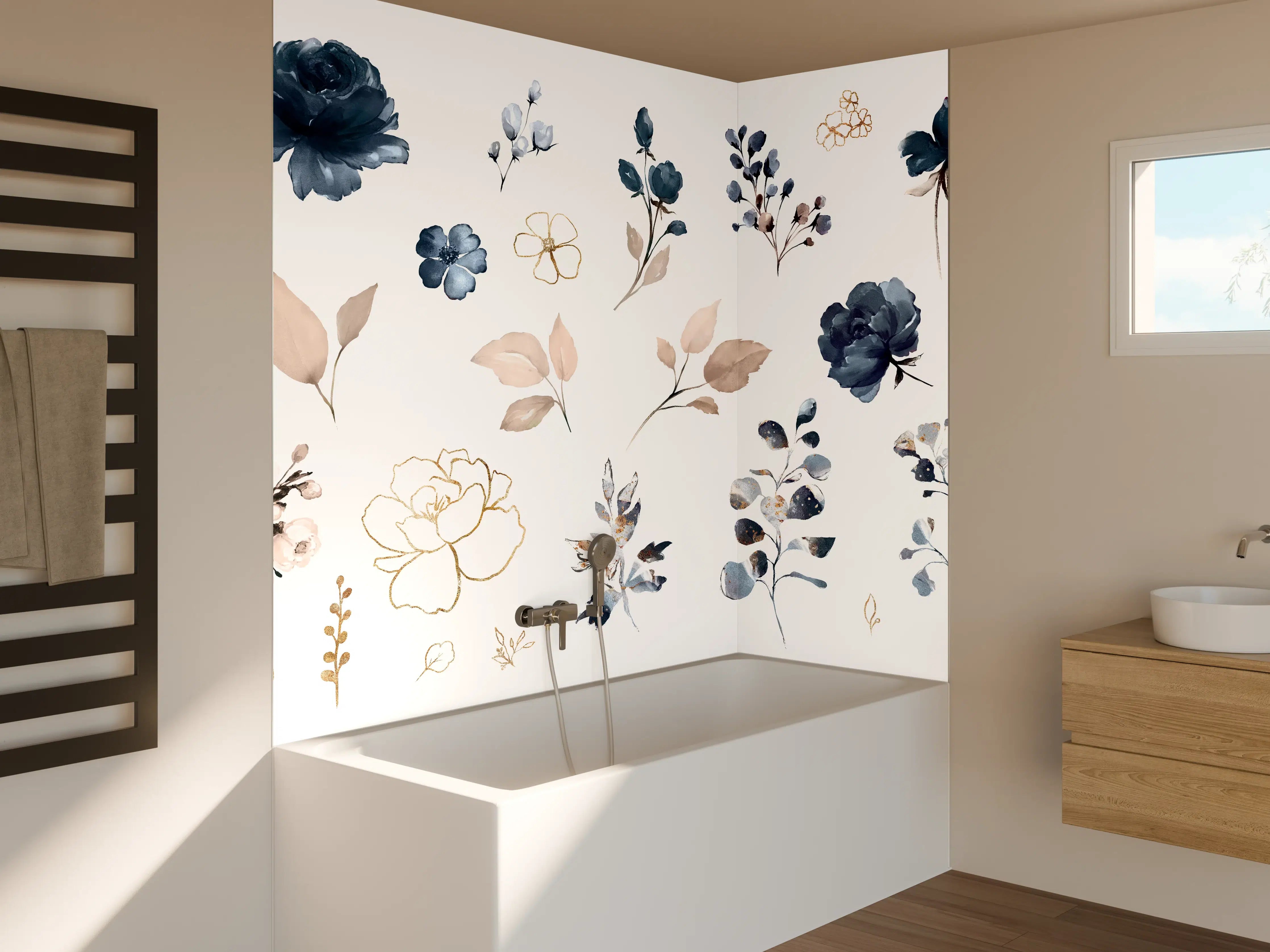 Badewannen-Rückwand - Rosen im Aquarell-Design