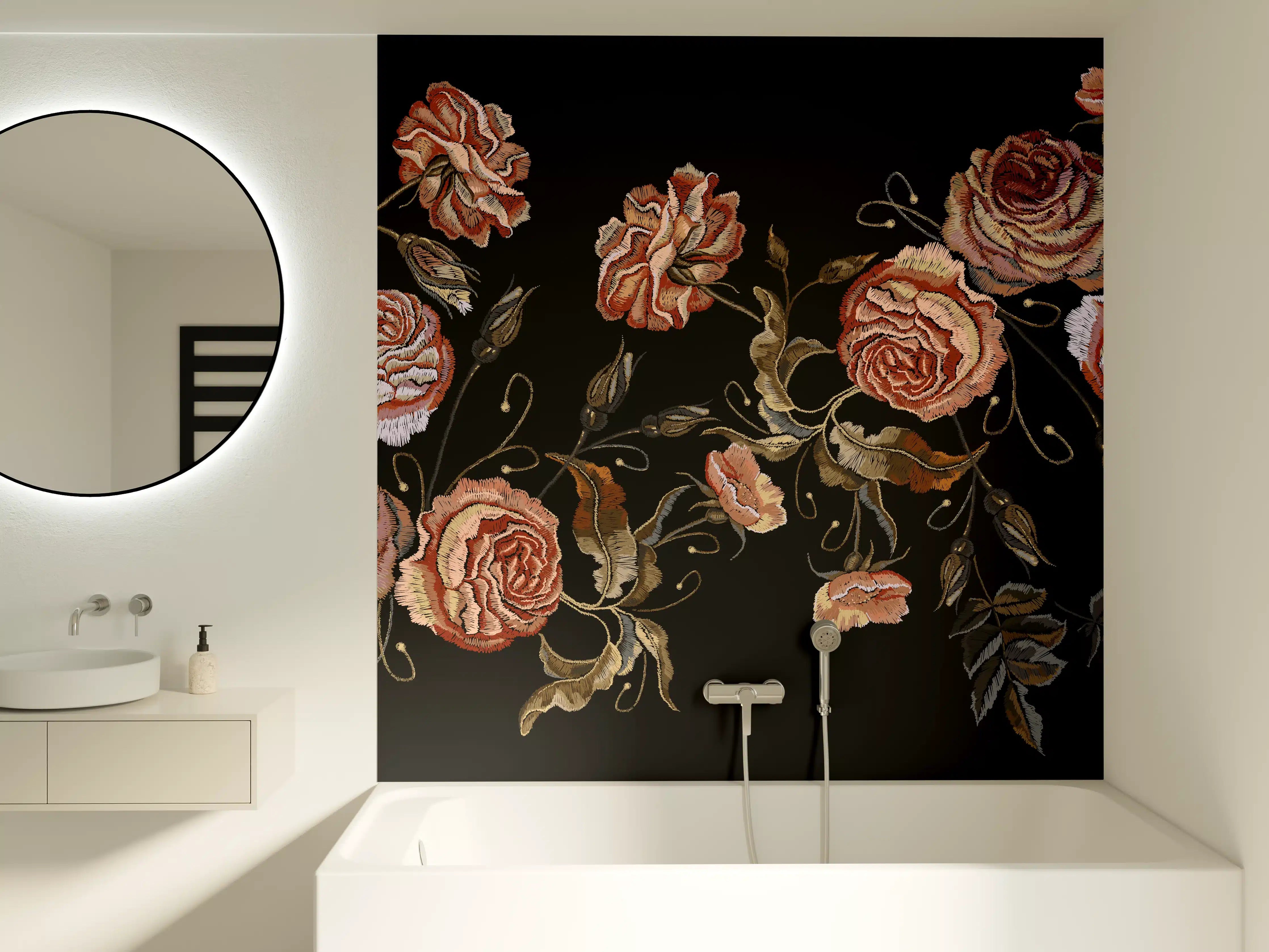 Badewannen-Rückwand - Rosen in der Dunkelheit