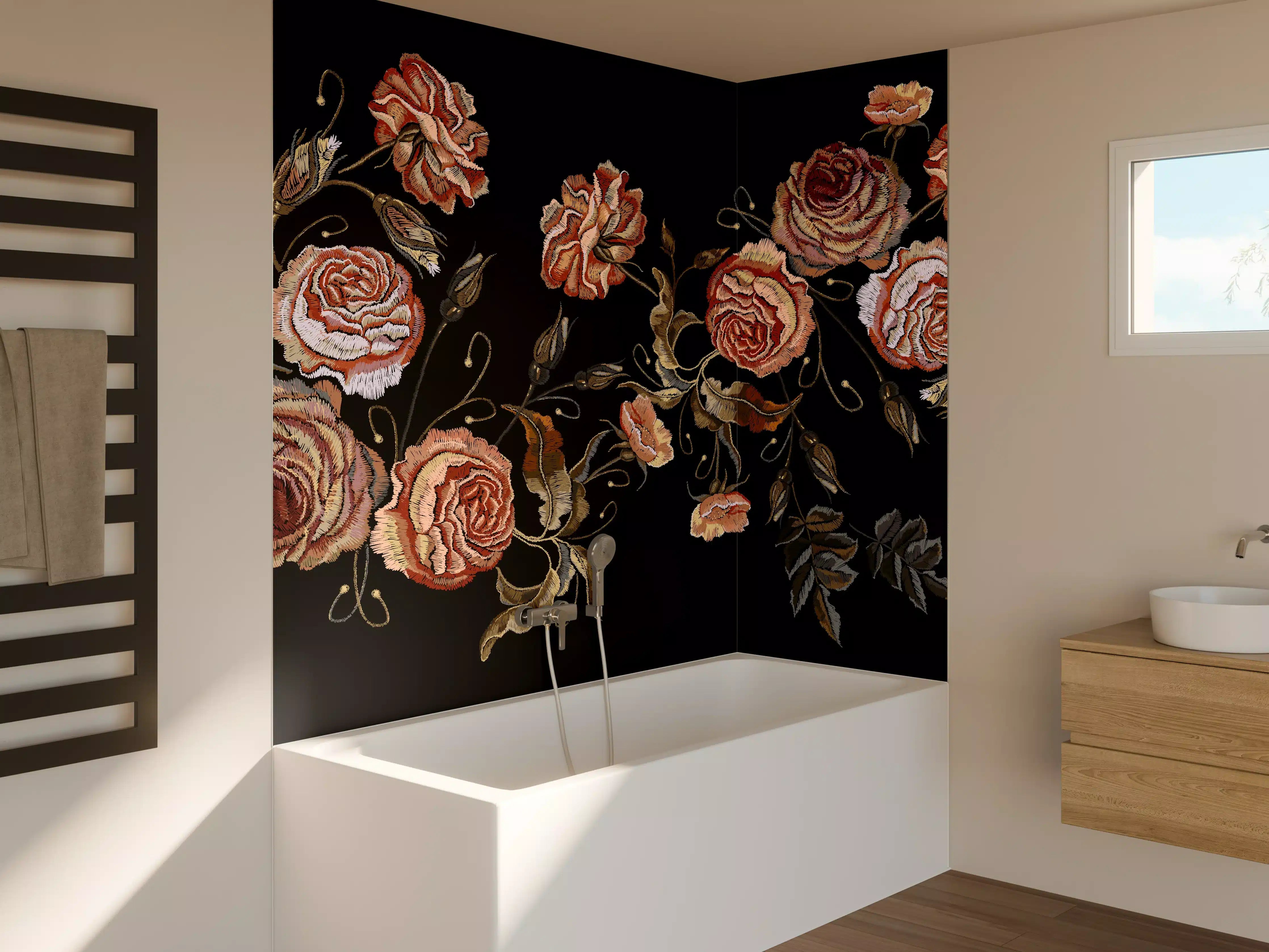 Badewannen-Rückwand - Rosen in der Dunkelheit