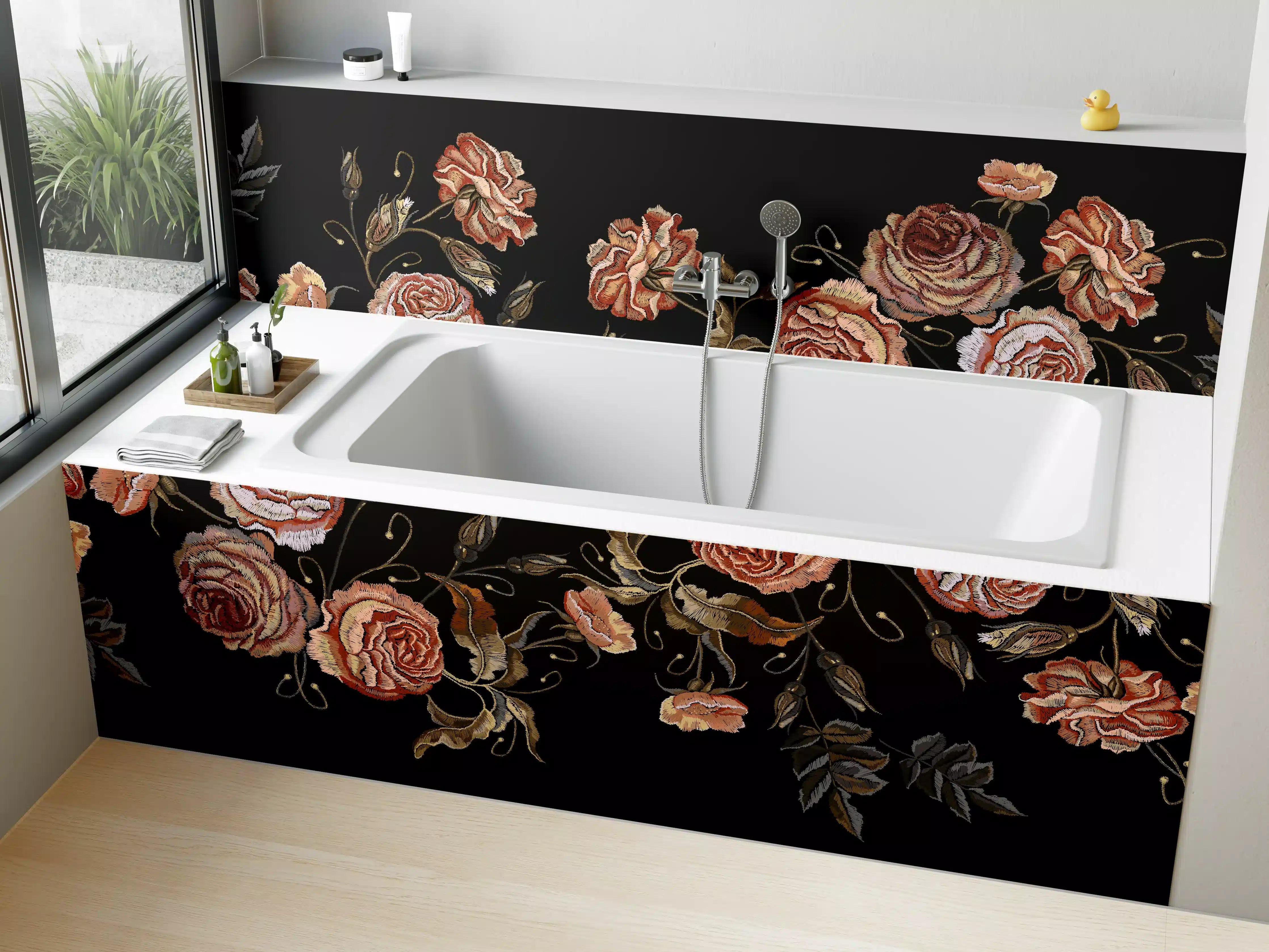 Badewannen-Rückwand - Rosen in der Dunkelheit