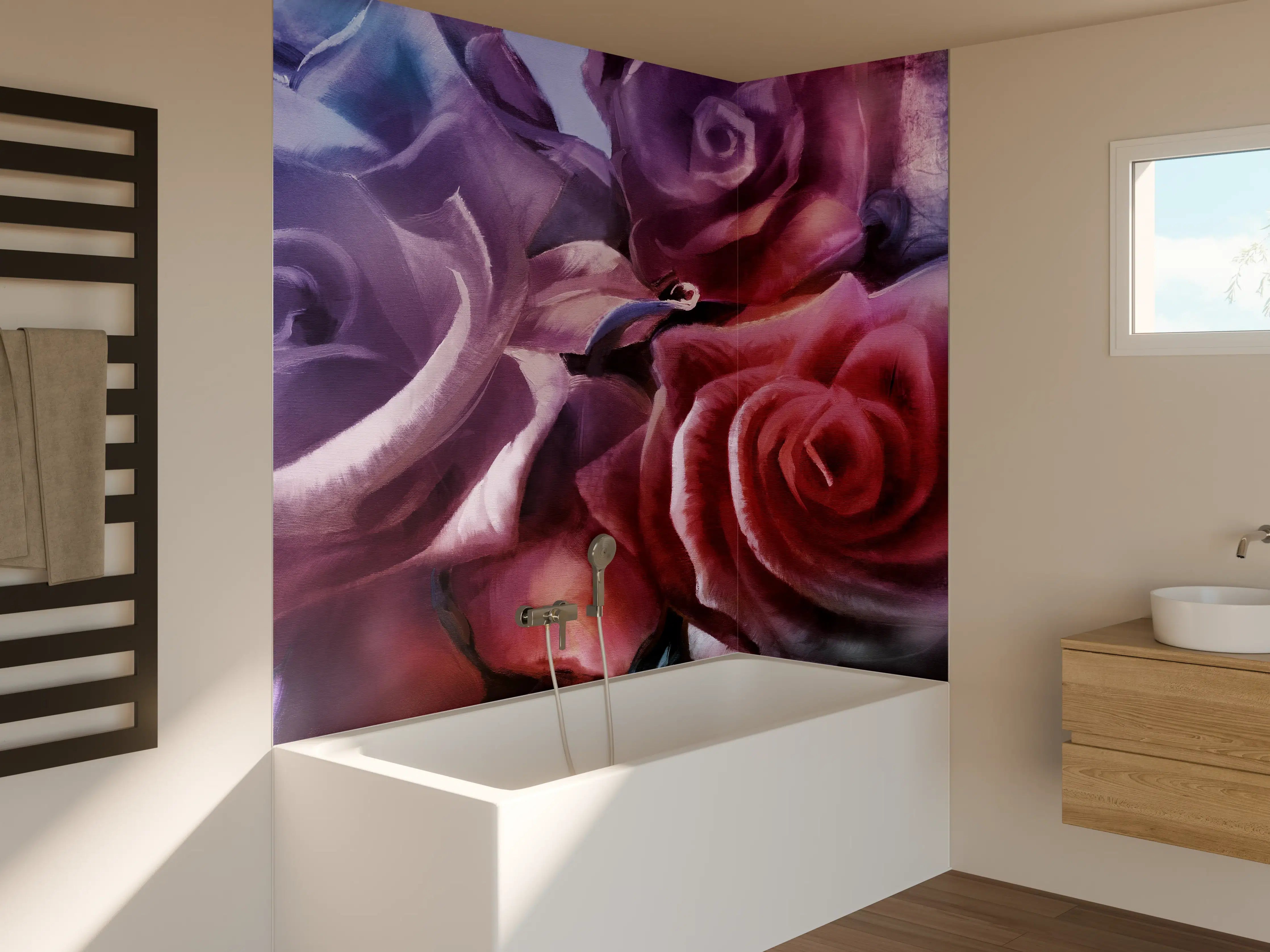 Badewannen-Rückwand - Rosenmalerei