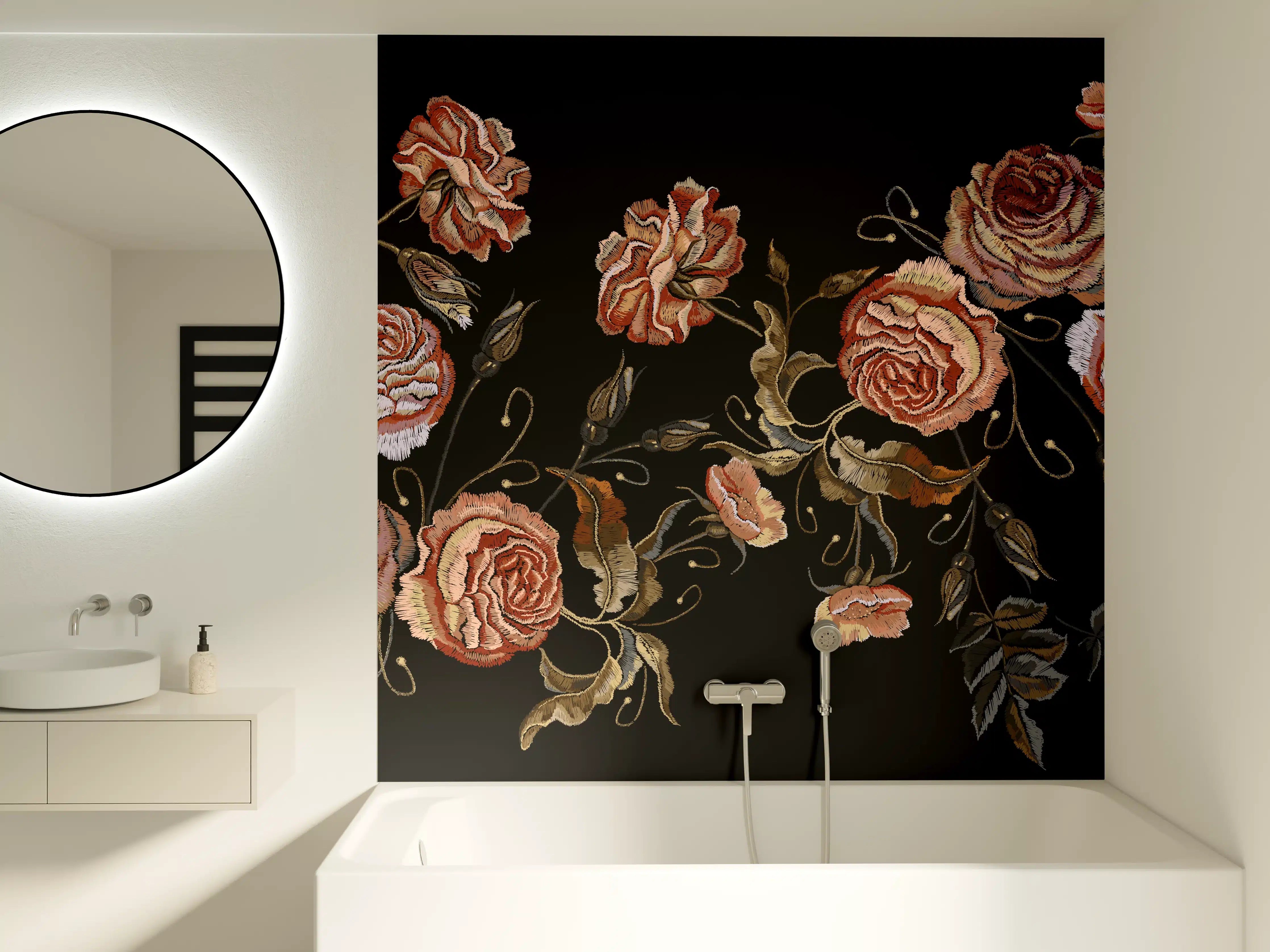 Badewannen-Rückwand - Rosenstickerei Renaissance Schwarz