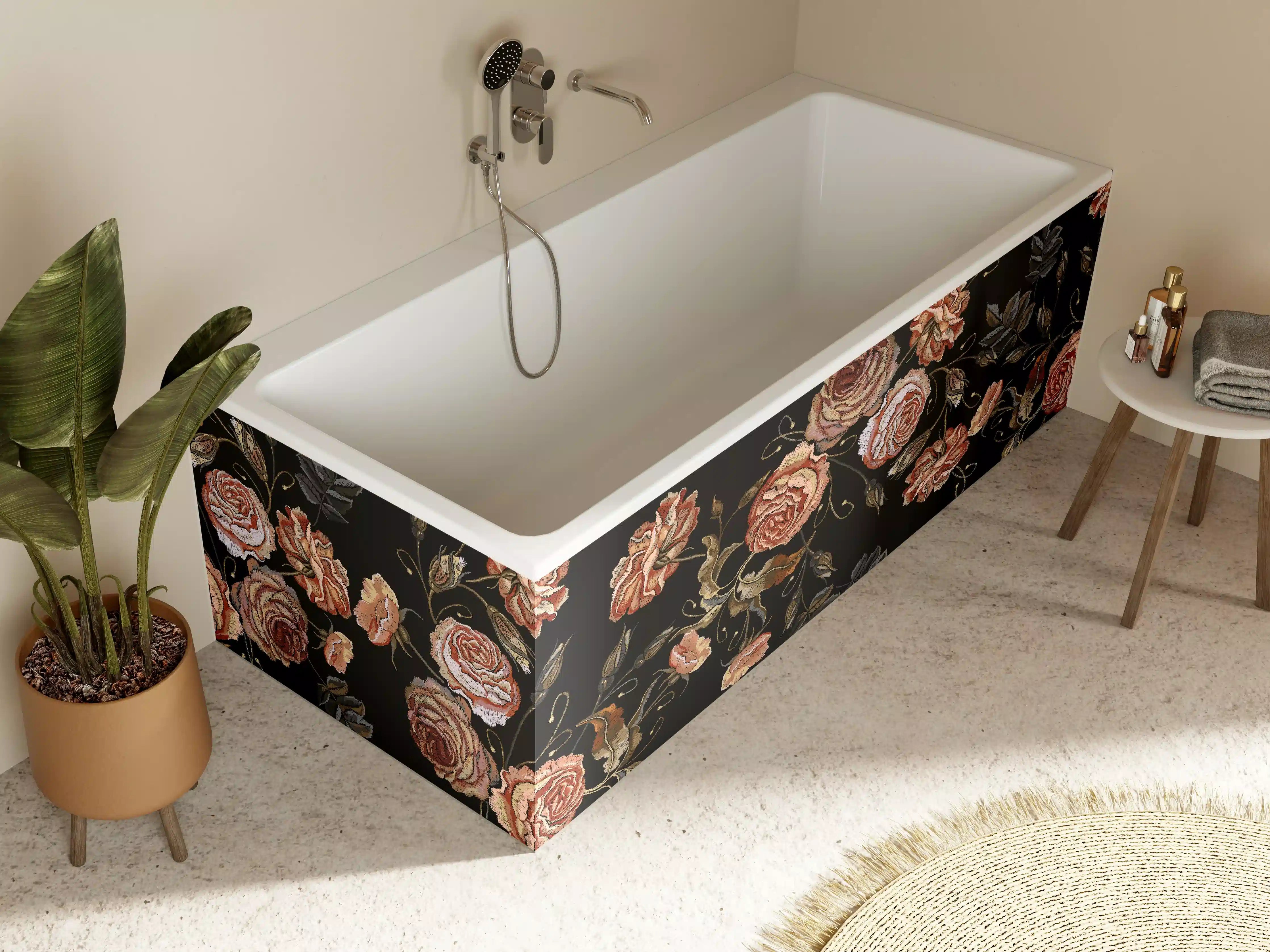 Badewannen-Rückwand - Rosenstickerei Renaissance Schwarz