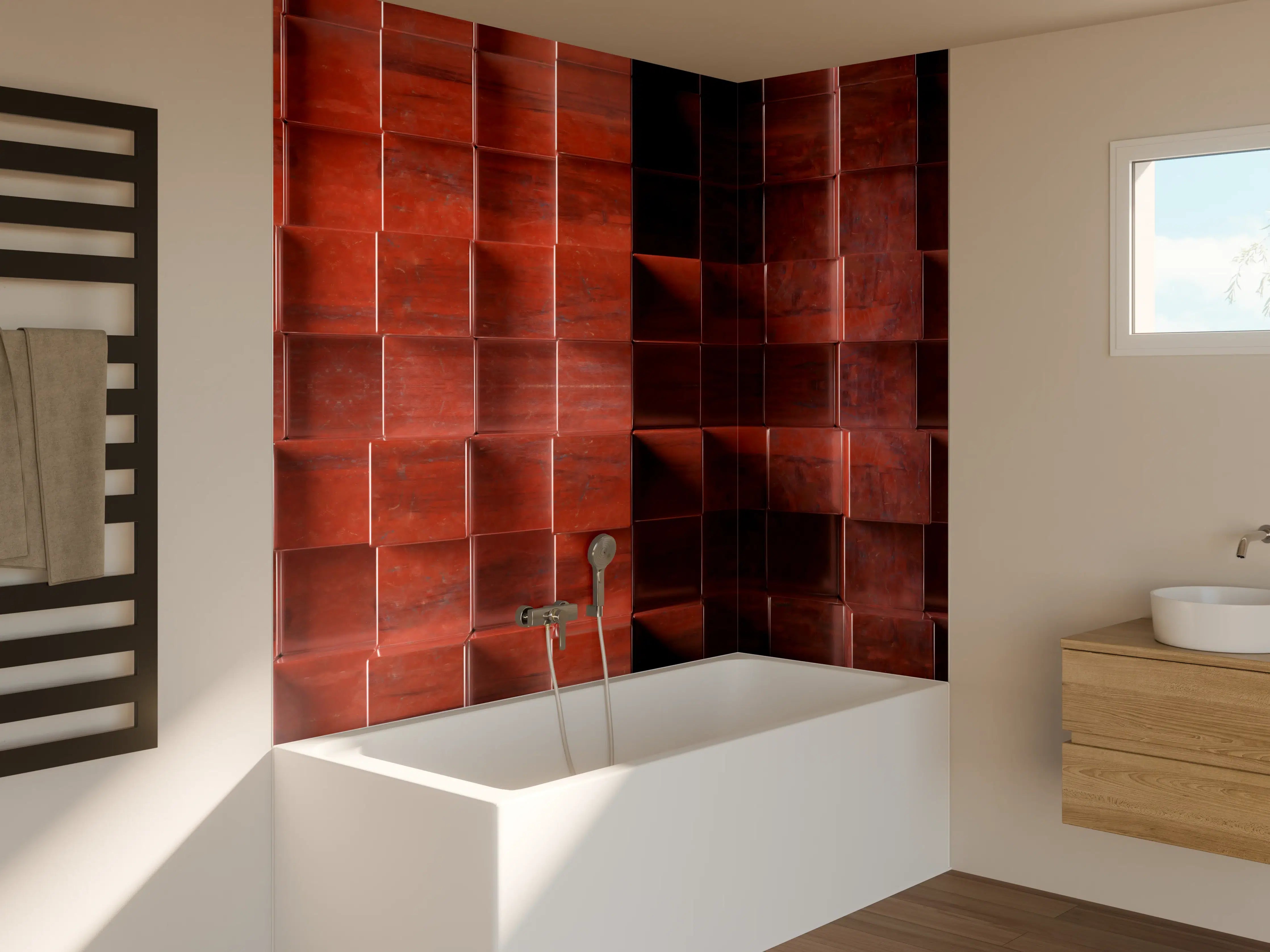 Badewannen-Rückwand - Rostige Metallwürfel Textur