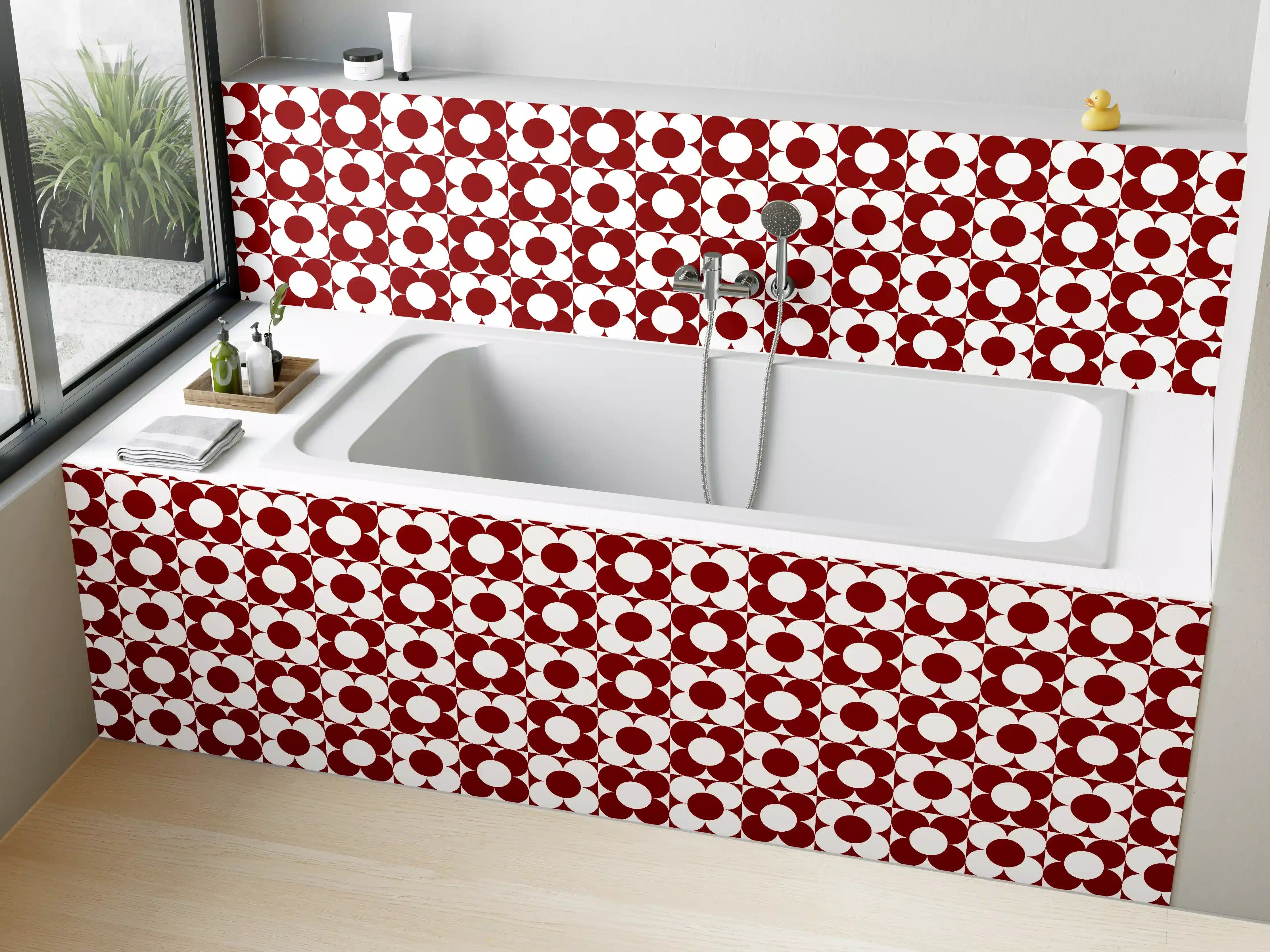 Badewannen-Rückwand - Rot-weiße geometrische Mustervorlage