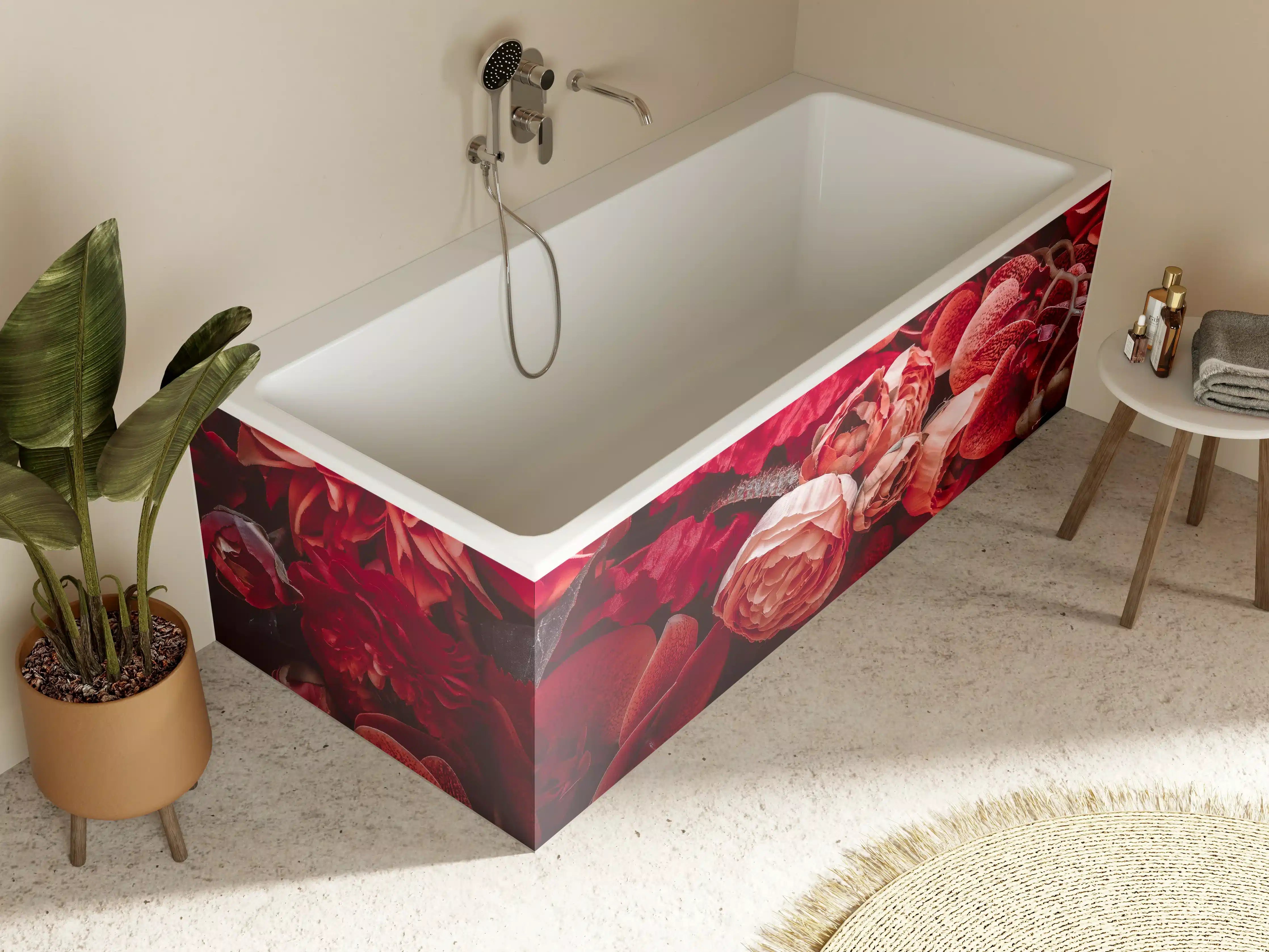 Badewannen-Rückwand - Rote Blumenvielfalt in Nahaufnahme