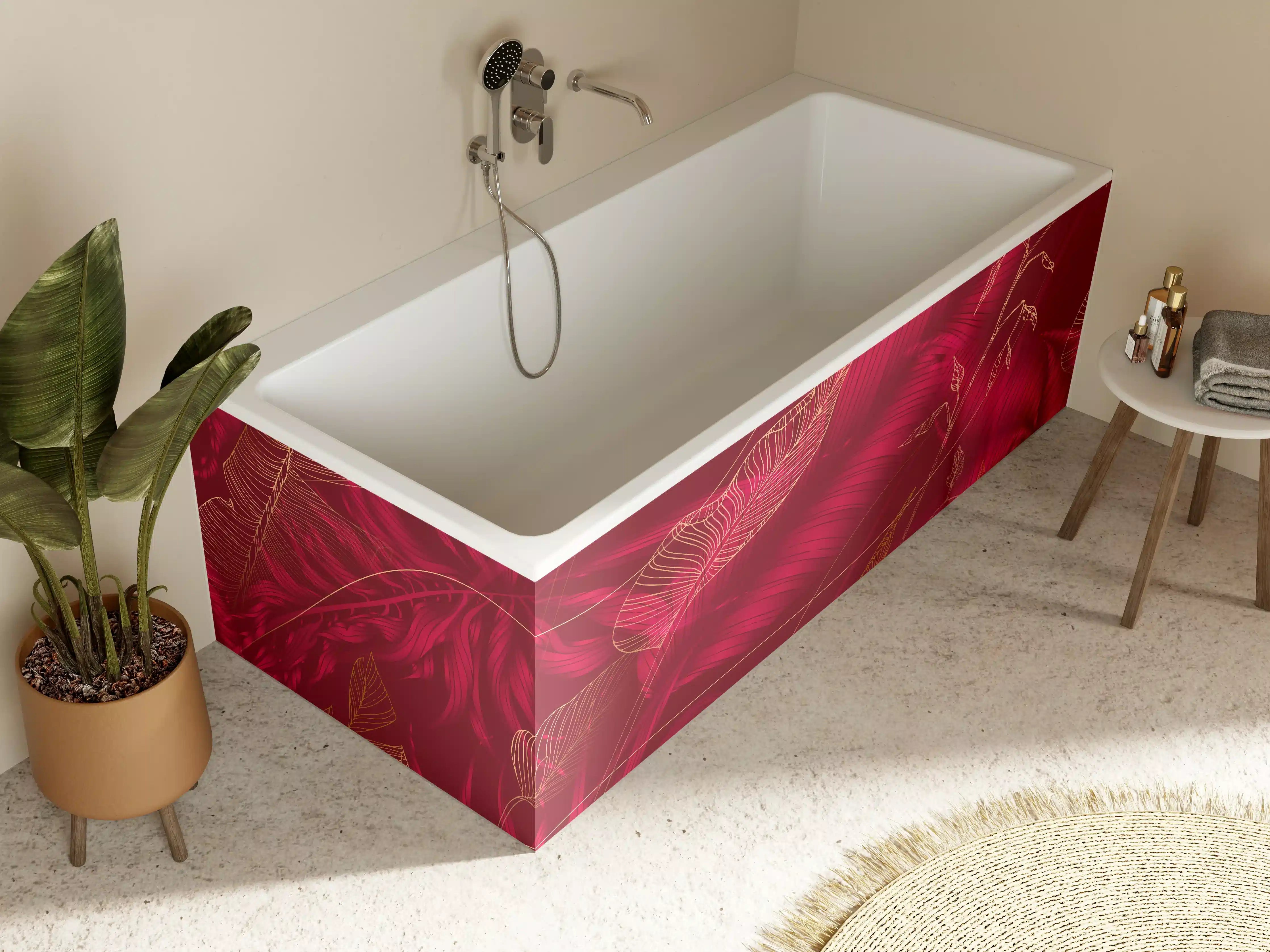 Badewannen-Rückwand - Rote Florale Muster Textur
