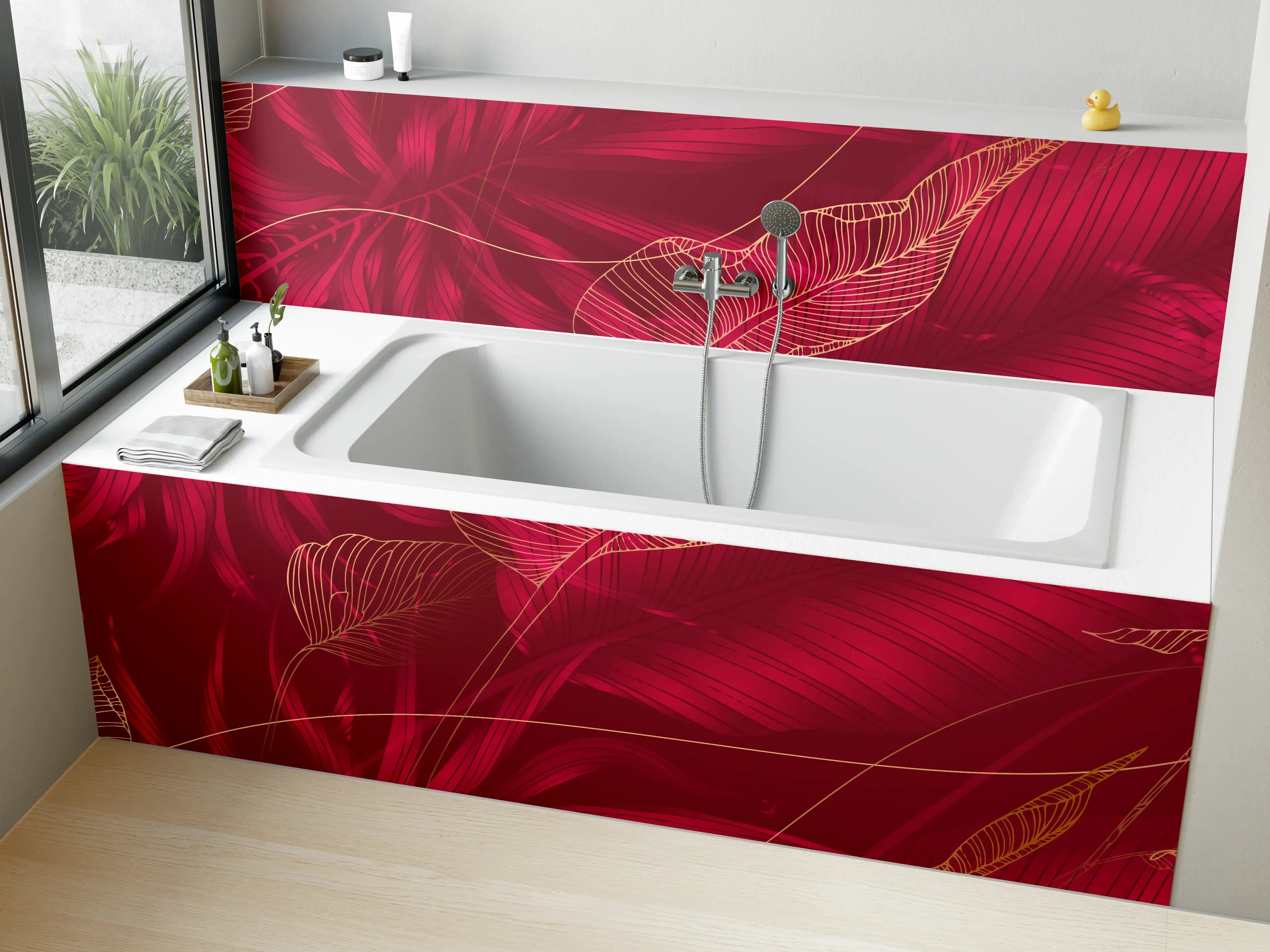 Badewannen-Rückwand - Rote Florale Muster Textur