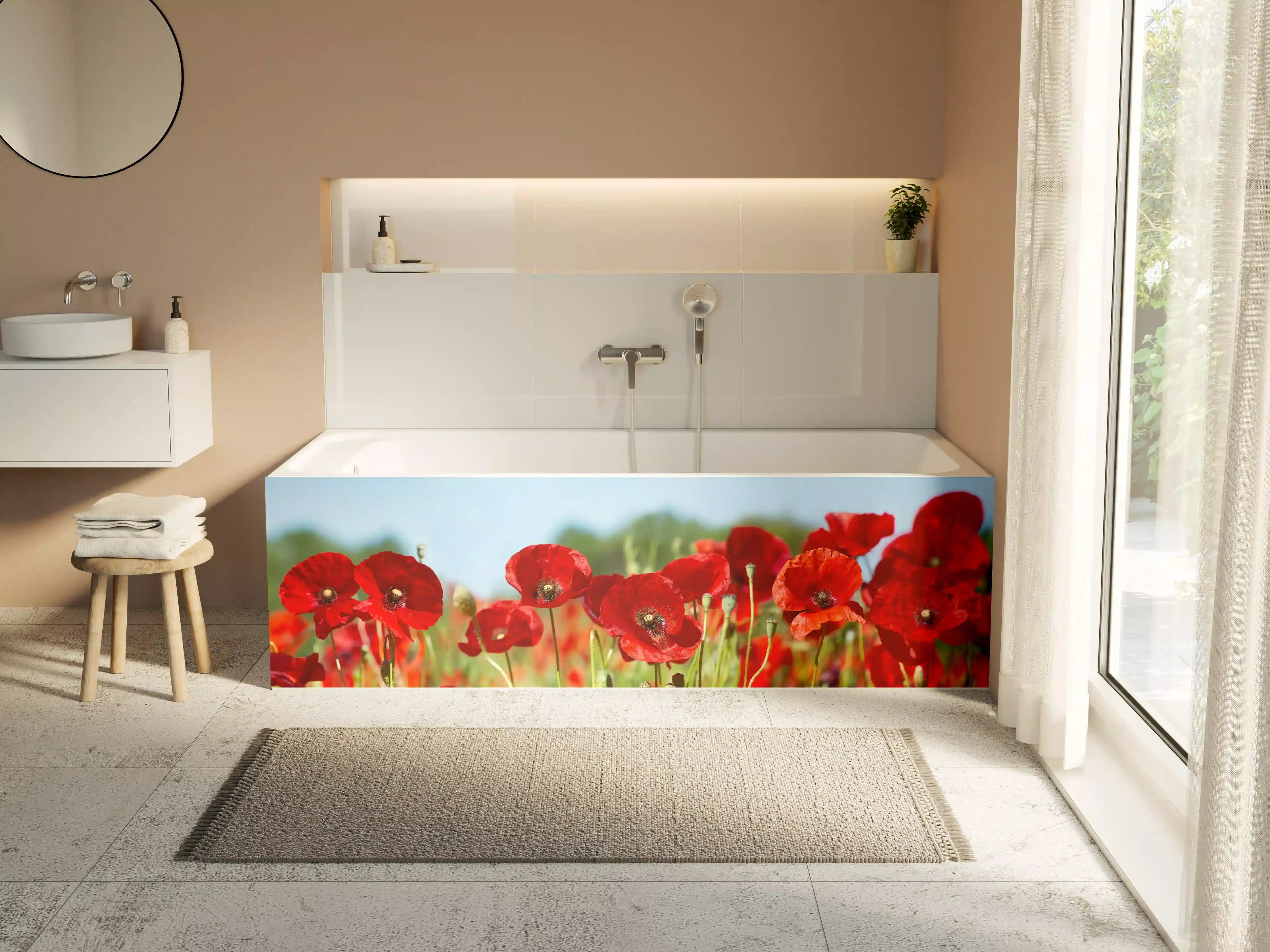 Badewannen-Rückwand - Rote Mohnblumen auf einem Feld