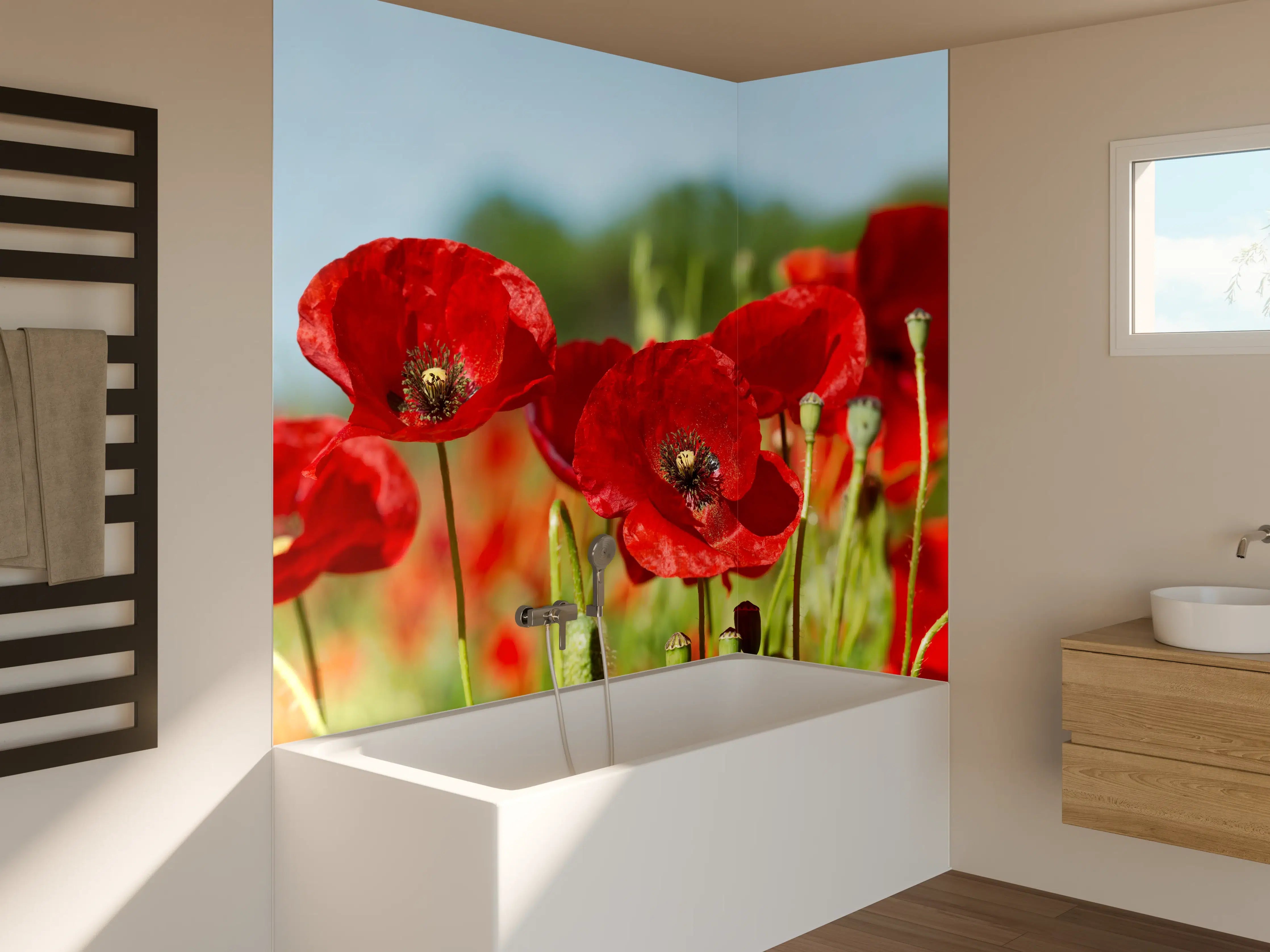 Badewannen-Rückwand - Rote Mohnblumen auf einem Feld