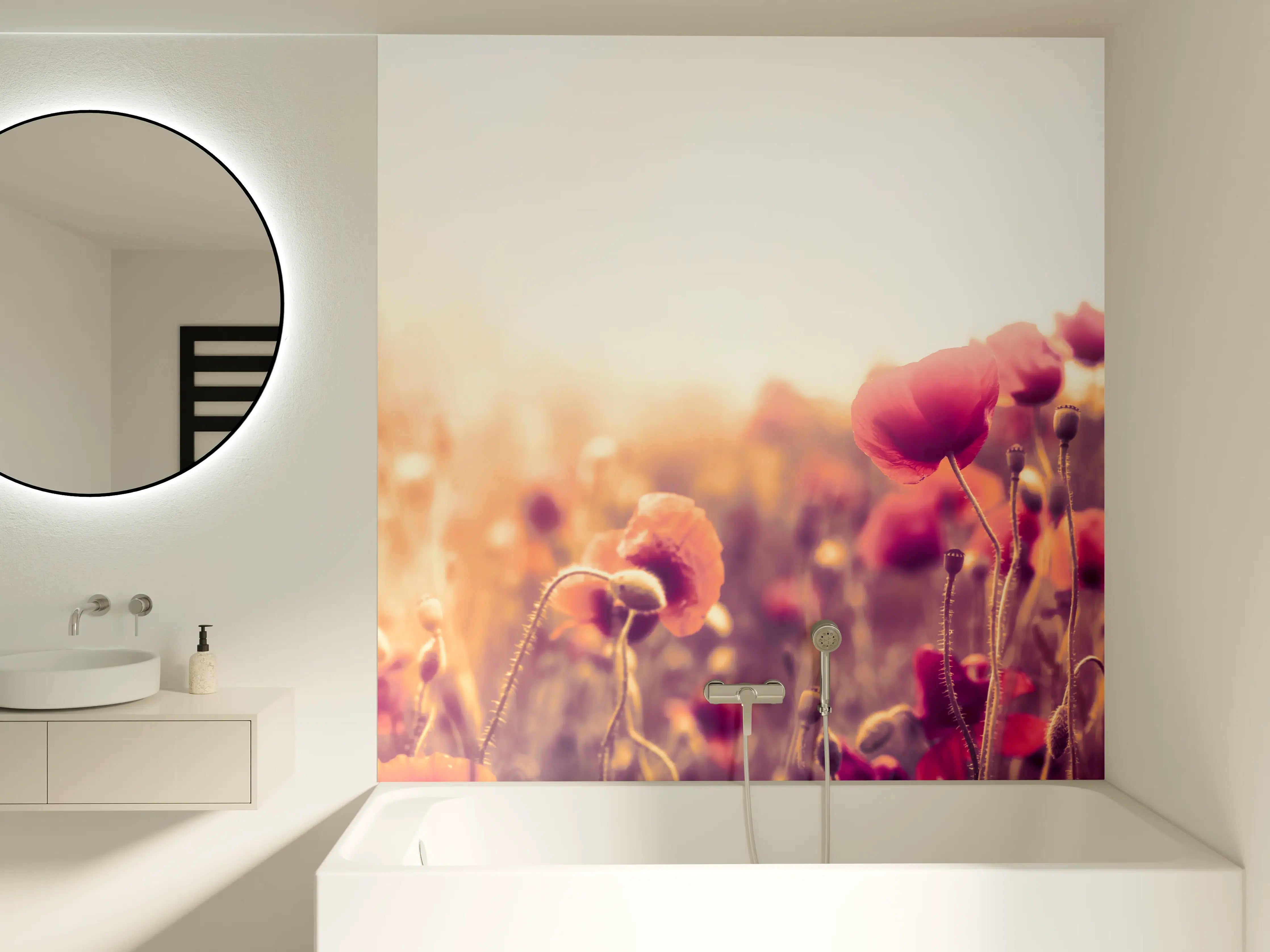 Badewannen-Rückwand - Rote Mohnblumen in der Sonne