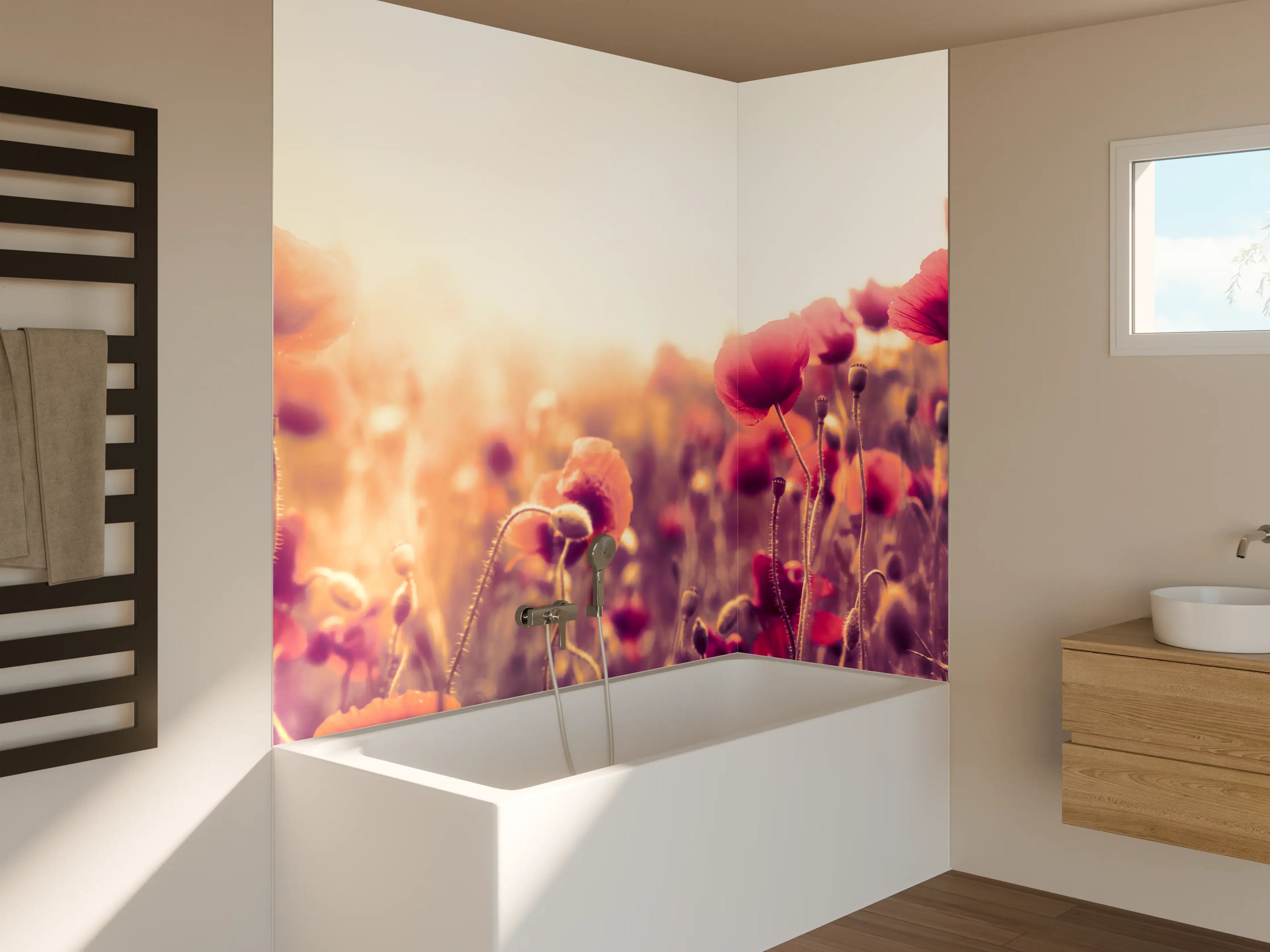 Badewannen-Rückwand - Rote Mohnblumen in der Sonne