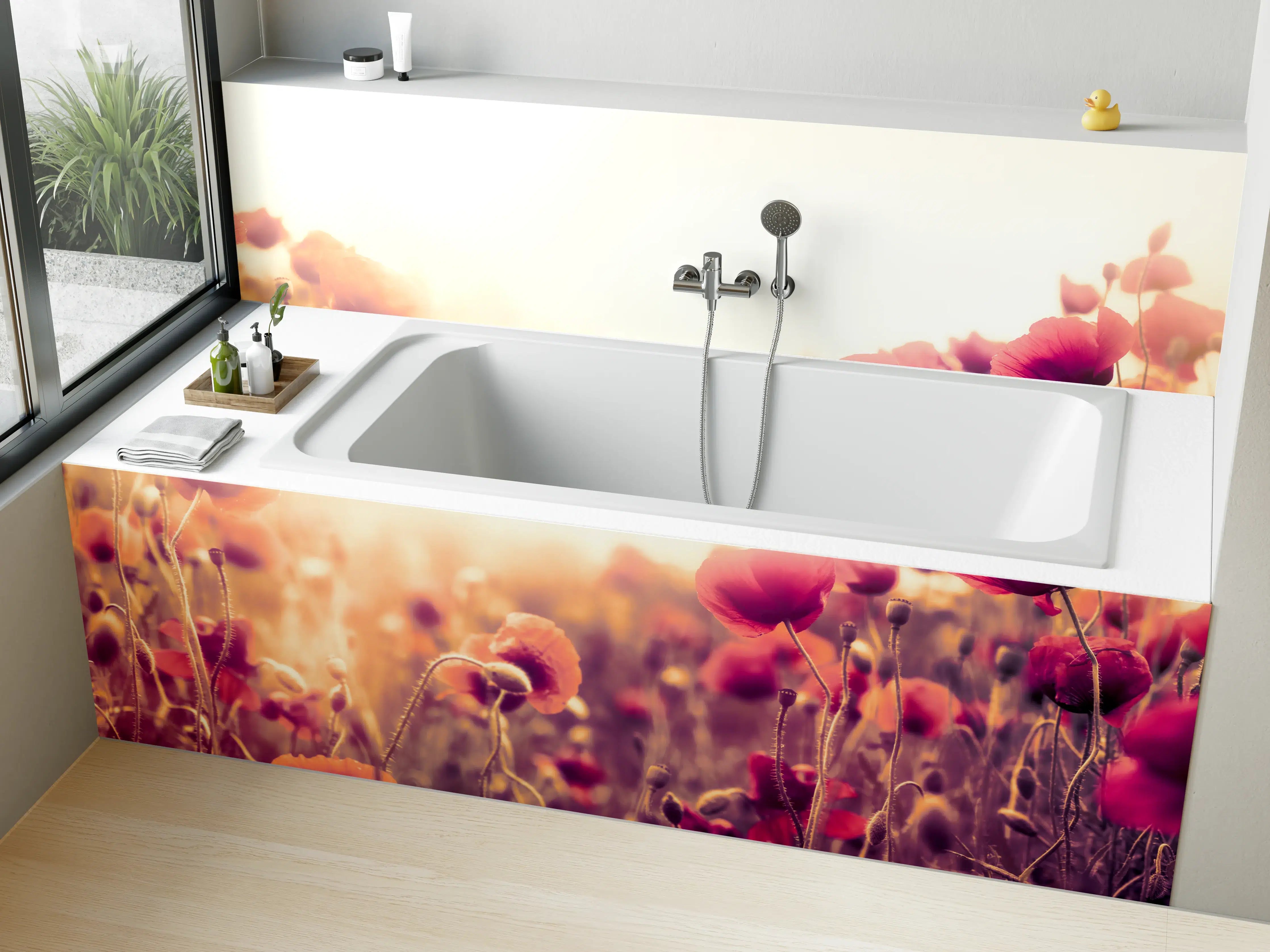 Badewannen-Rückwand - Rote Mohnblumen in der Sonne