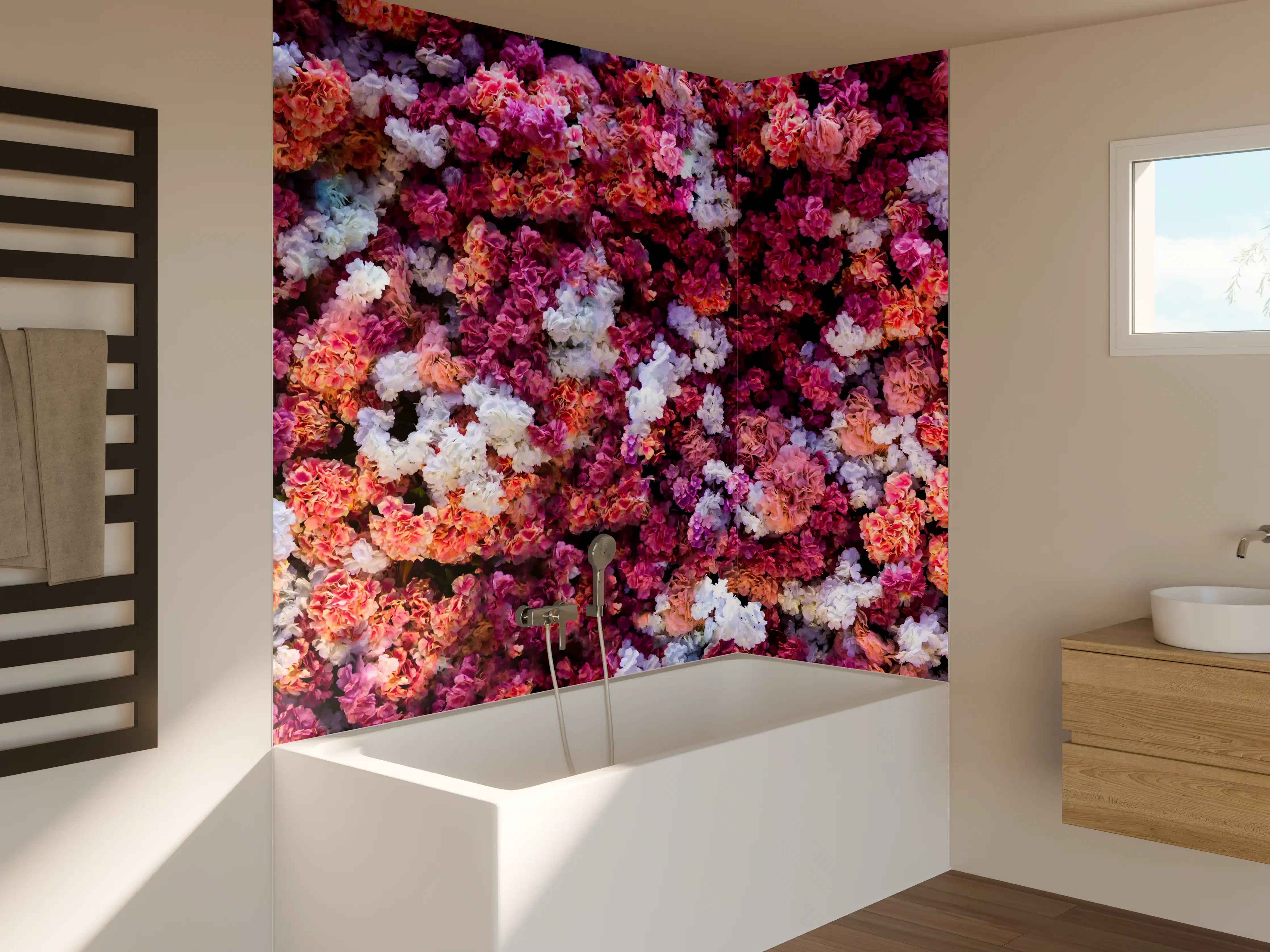 Badewannen-Rückwand - Rote-Weiße Blumenwand Natur