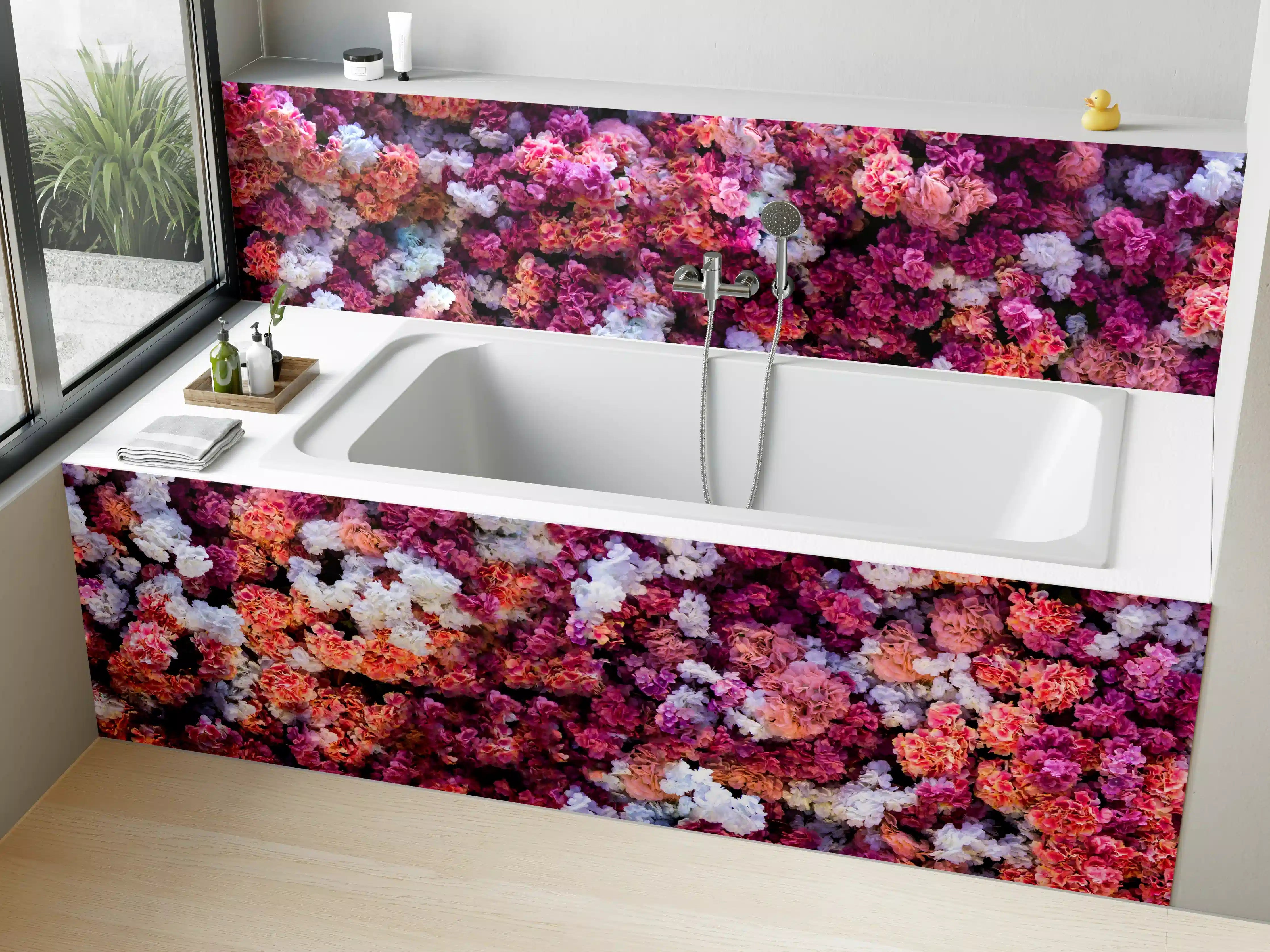 Badewannen-Rückwand - Rote-Weiße Blumenwand Natur