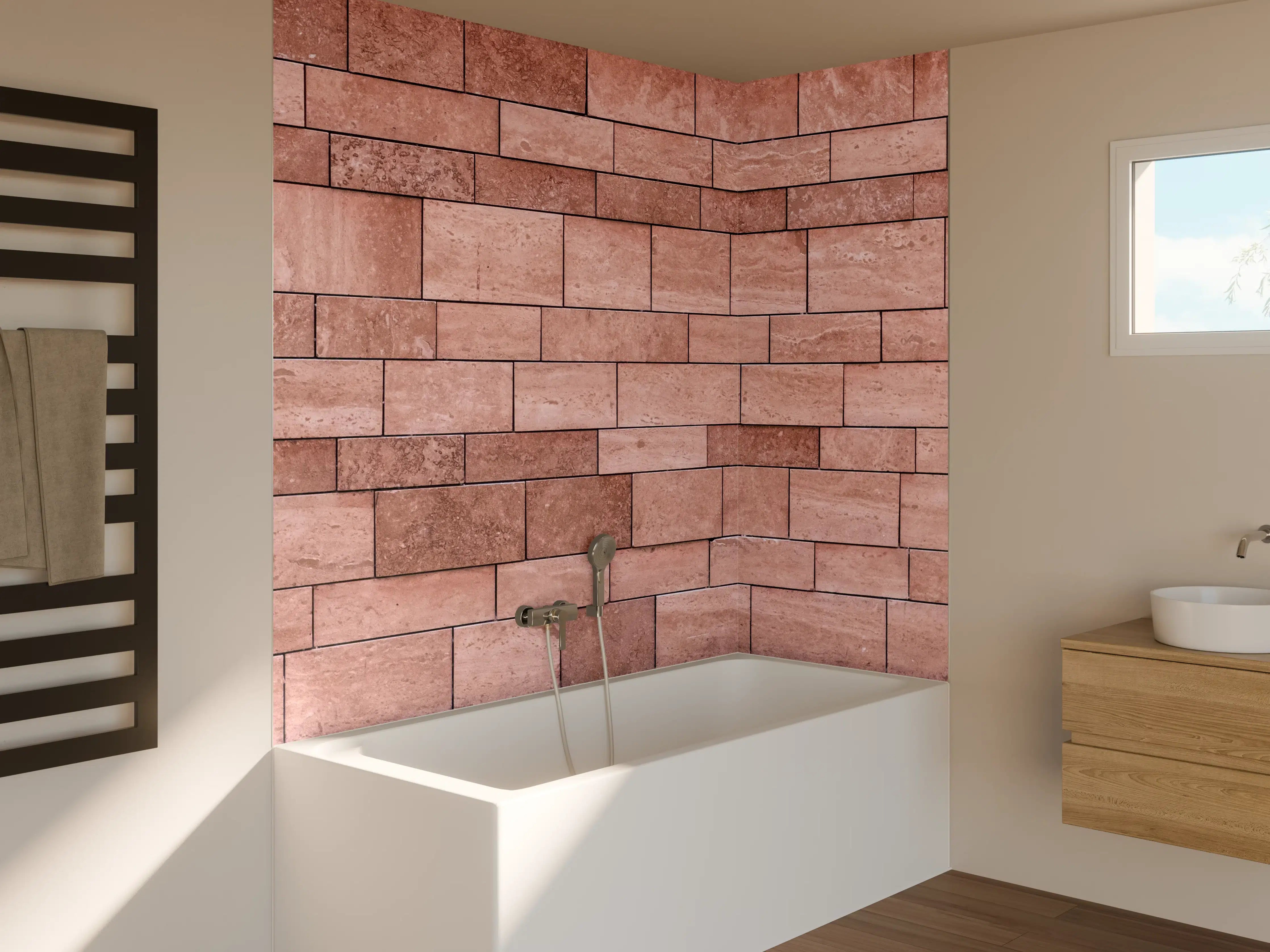 Badewannen-Rückwand - Rote Ziegelmauer in Nahaufnahme